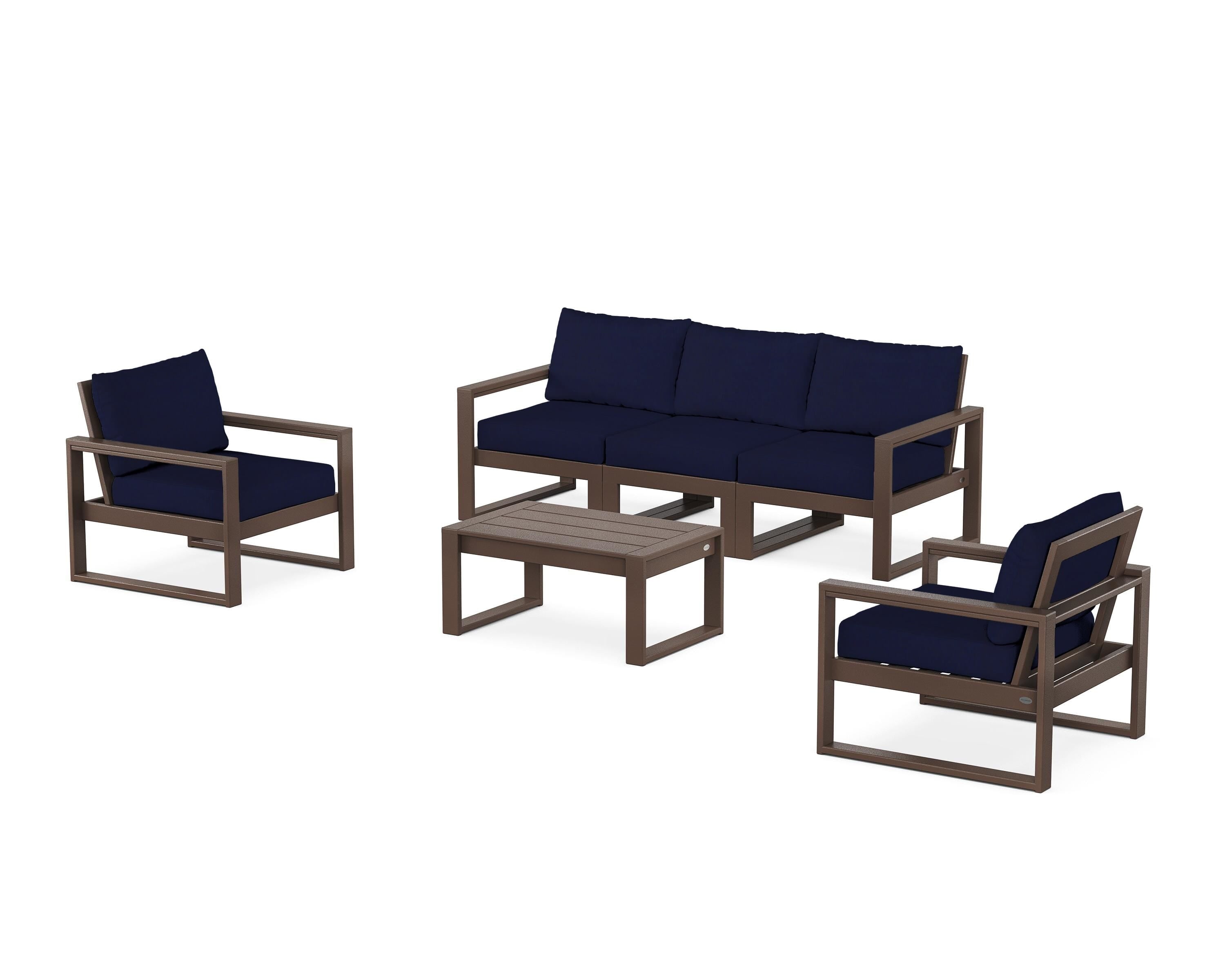 POLYWOOD EDGE Sectional 4-Piece Deep Seating Set with Sofa in Mahogany / Navy