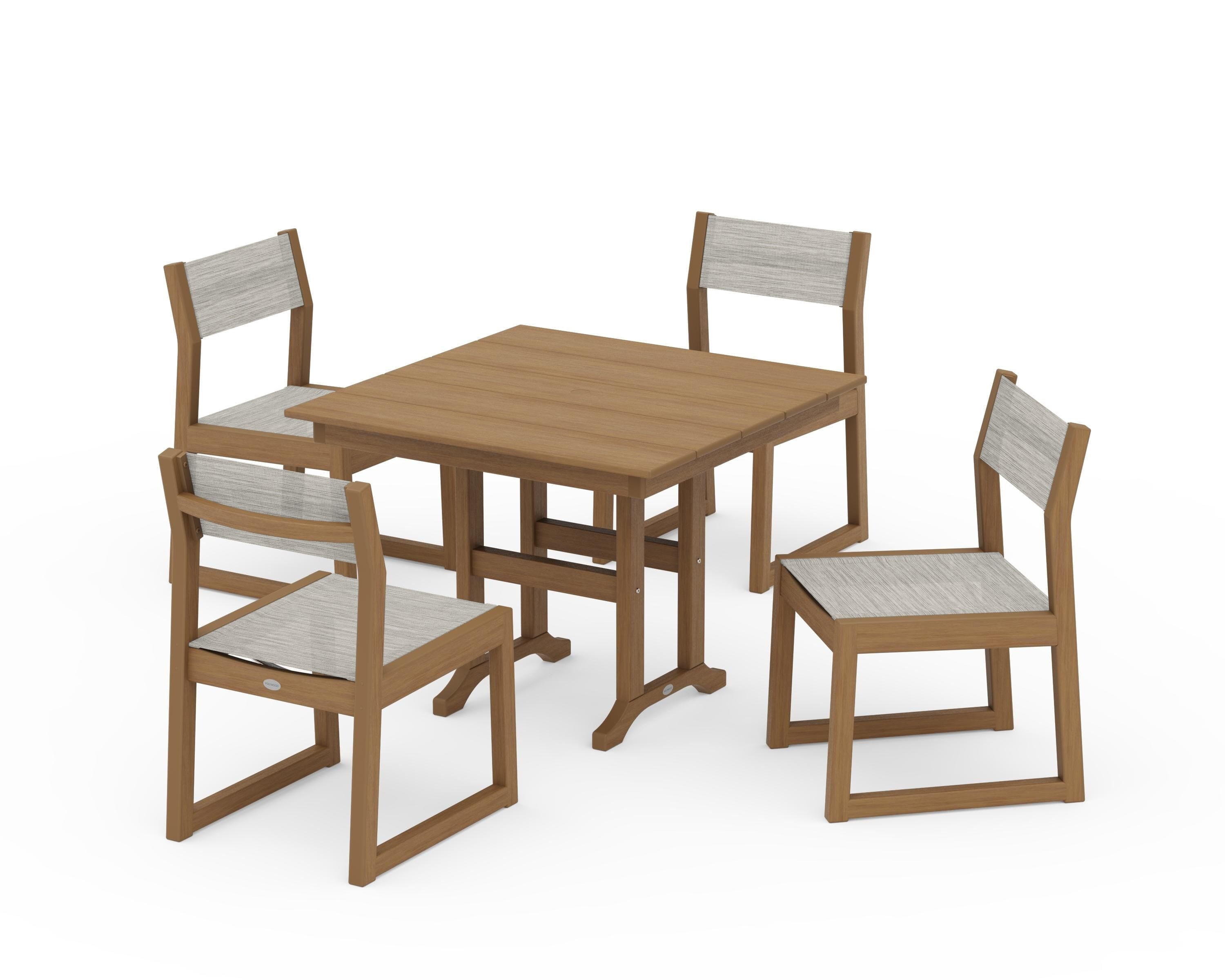 POLYWOOD EDGE Sling Side Chair 5-Piece Farmhouse Dining Set in Natural / Birch Sling