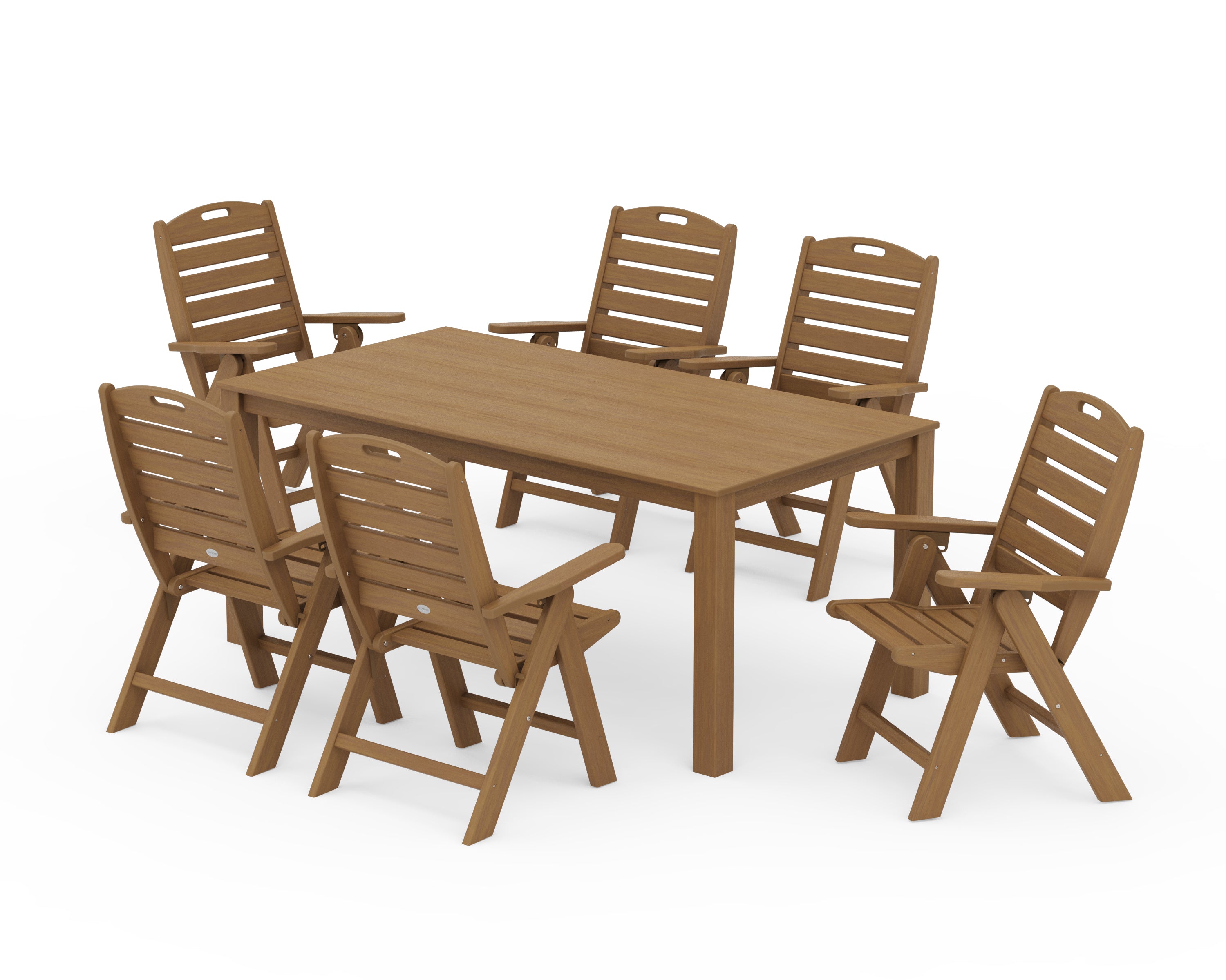 POLYWOOD Nautical Folding Highback Chair 7-Piece Parsons Dining Set in Natural