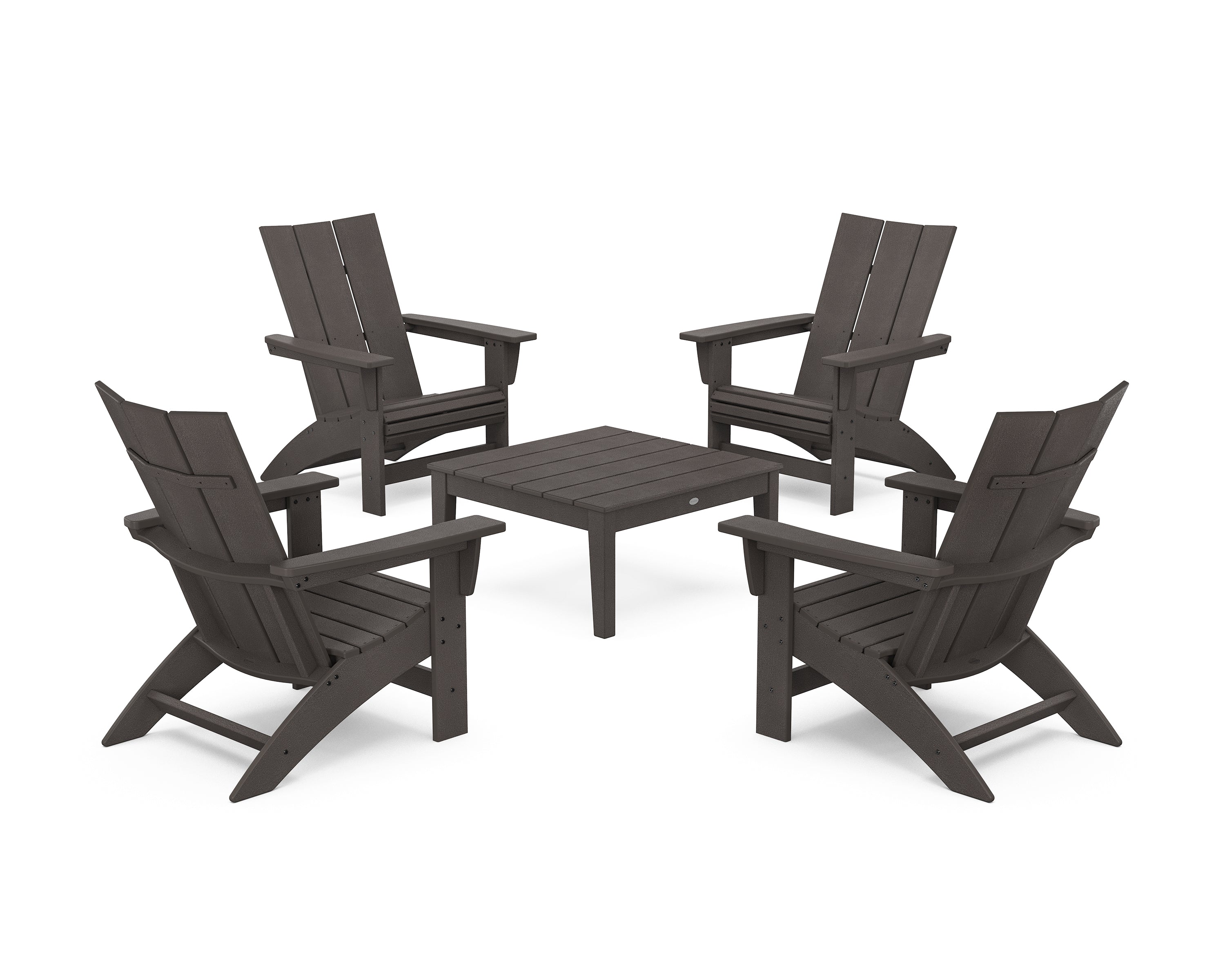 POLYWOOD 5-Piece Modern Grand Adirondack Chair Conversation Group in Vintage Coffee