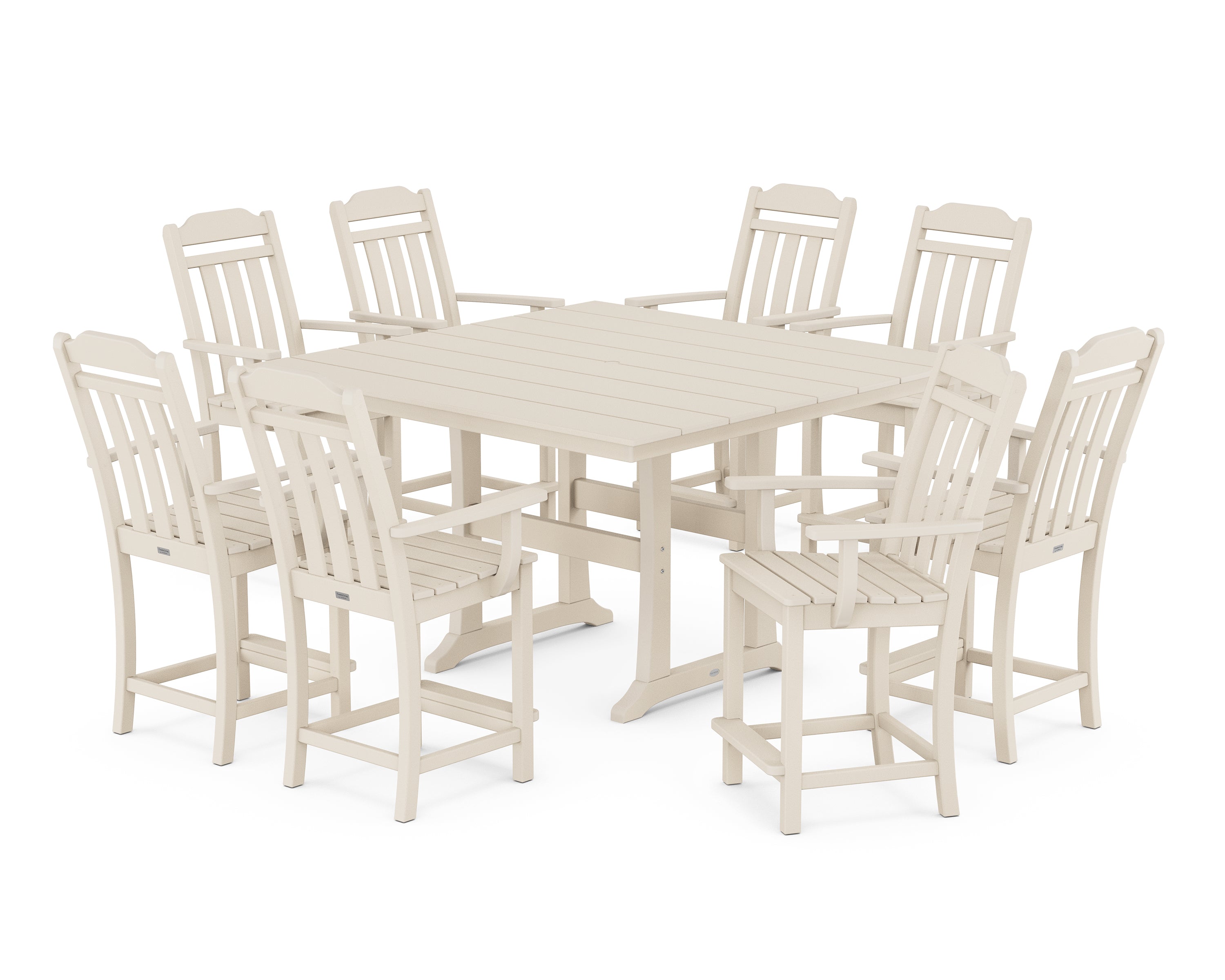 Country Living Cottage 9-Piece Square Farmhouse Counter Set with Trestle Legs in Sand