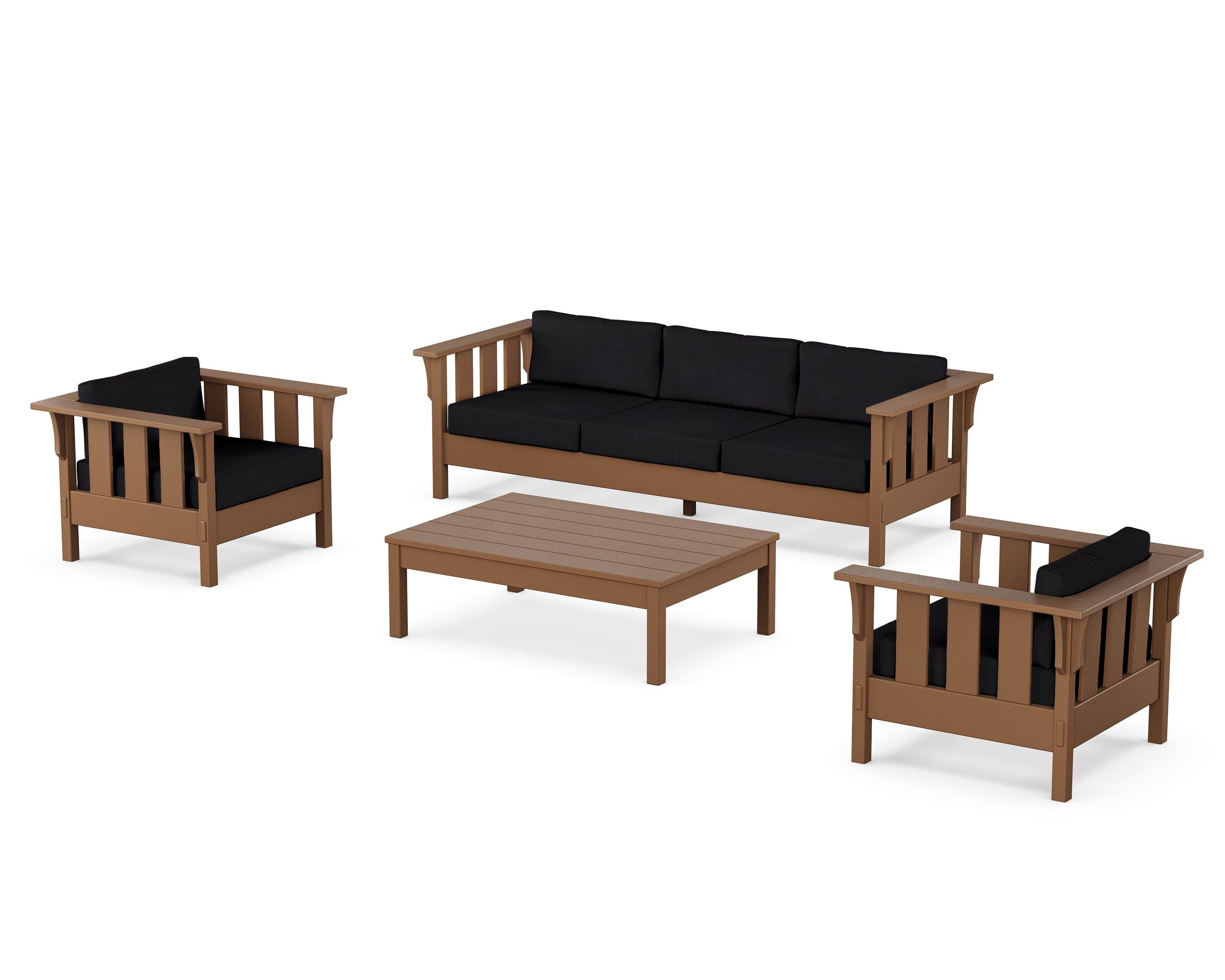 Martha Stewart by POLYWOOD Acadia 4-Piece Deep Seating Set with Sofa in Teak / Midnight Linen