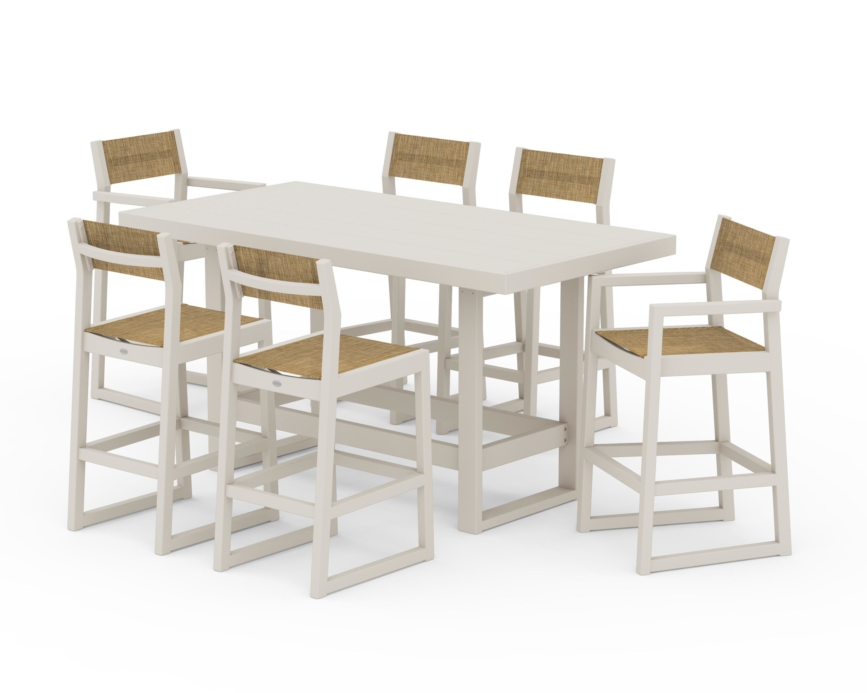 POLYWOOD EDGE Sling 7-Piece Bar Table Set in Sand / Burlap Sling