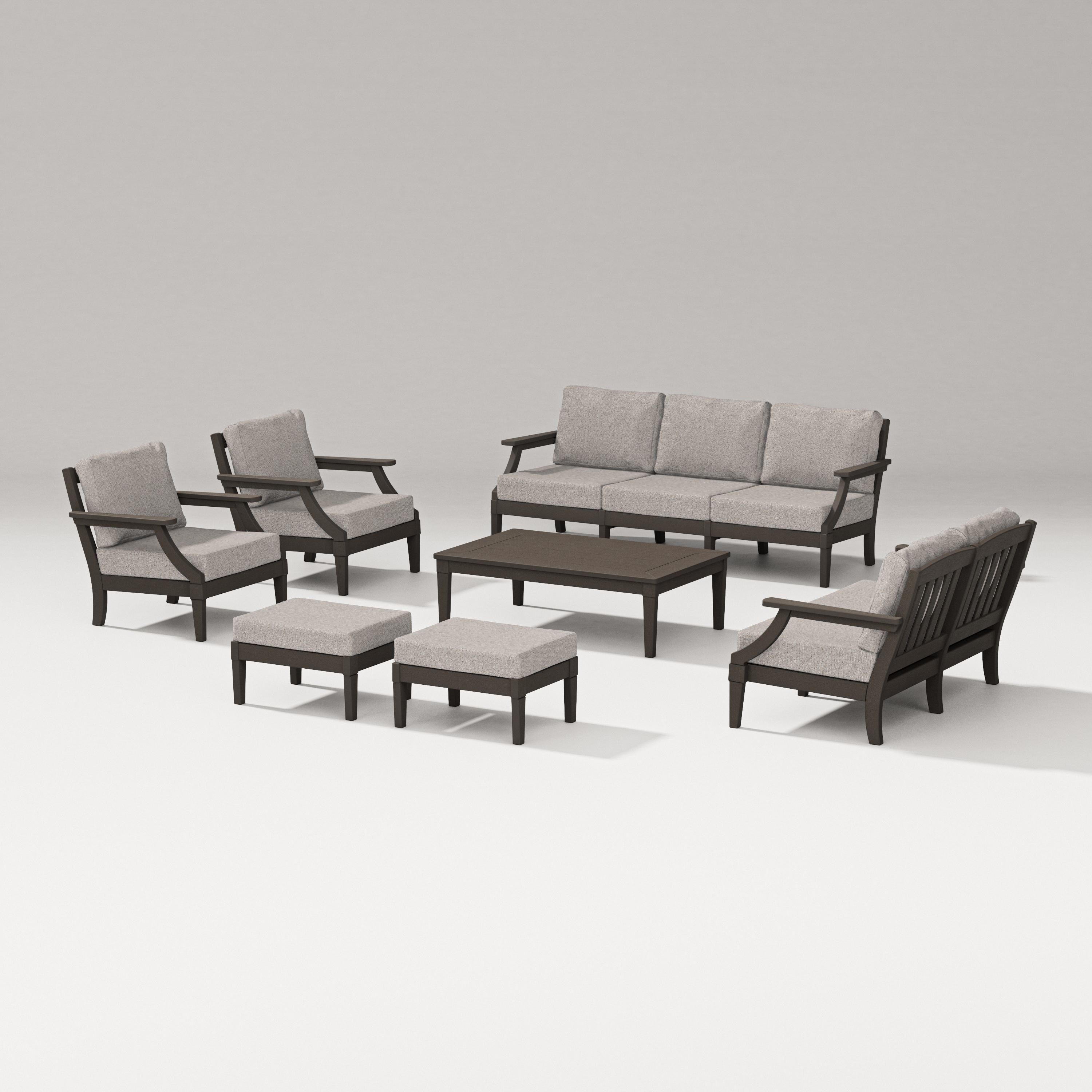PW Designer Series Estate 7-Piece Lounge Sofa Set in Vintage Coffee / Weathered Tweed
