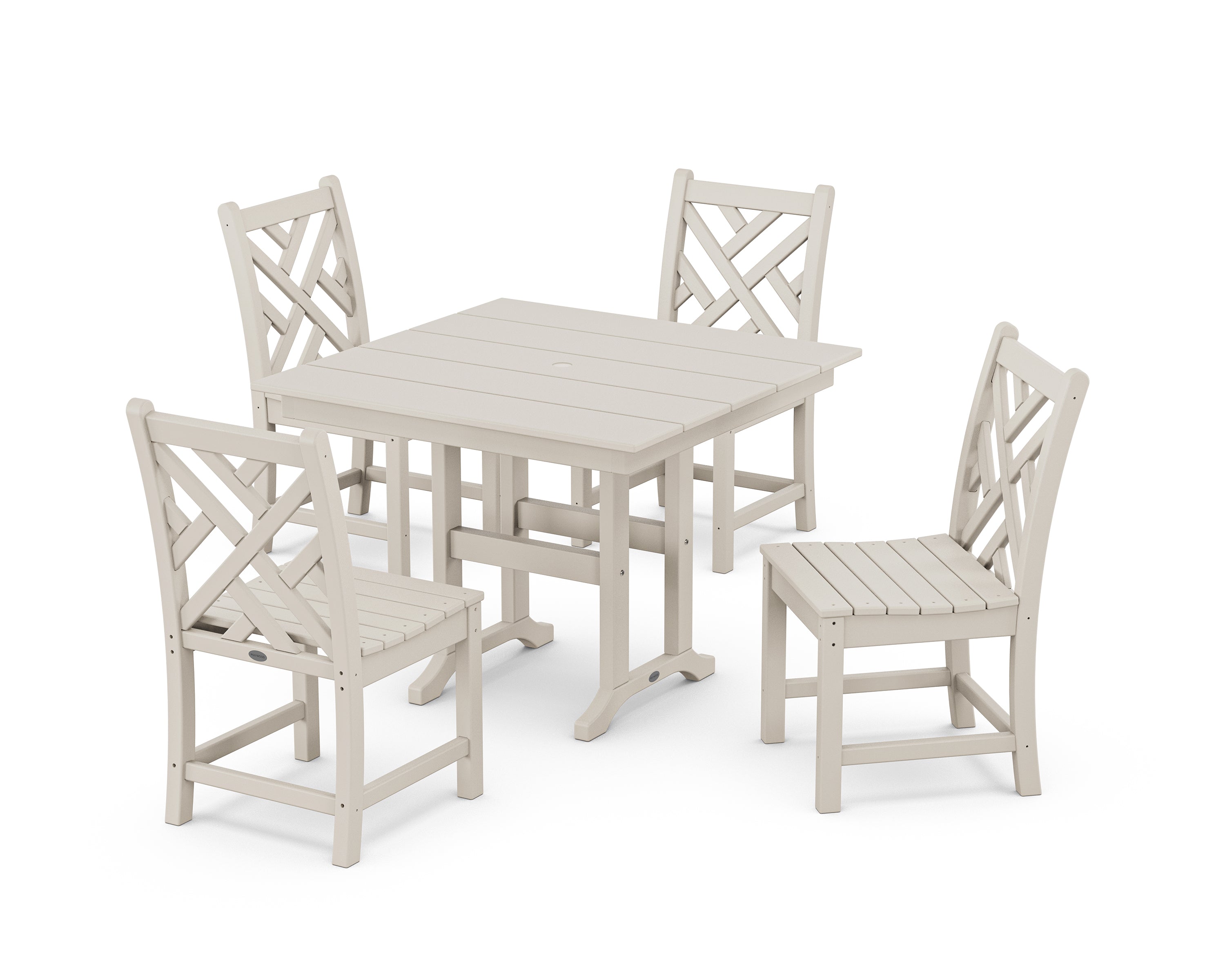 POLYWOOD Chippendale Side Chair 5-Piece Farmhouse Dining Set in Sand