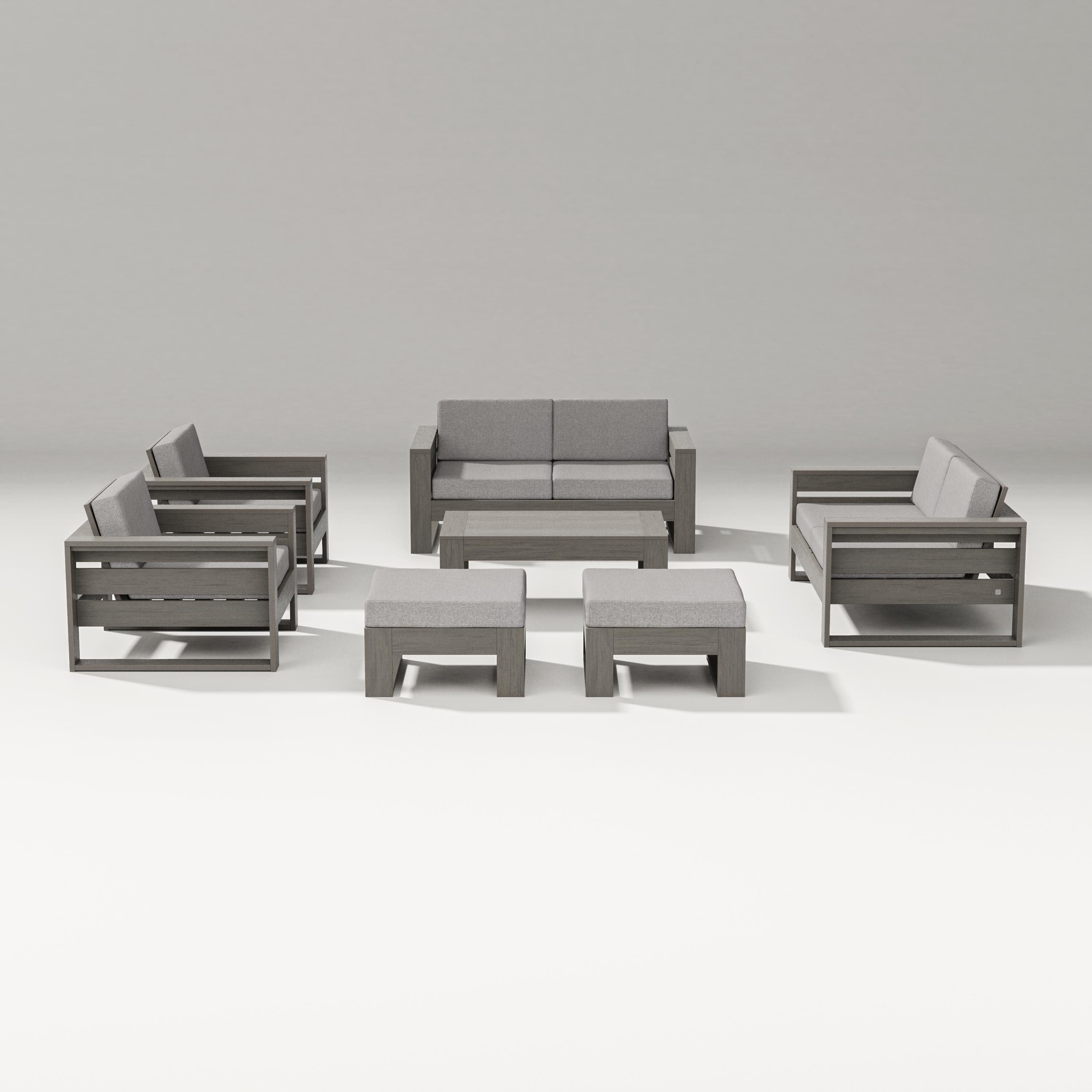 PW Designer Series Latitude 7-Piece Lounge Loveseat Set in Driftwood / Grey Mist