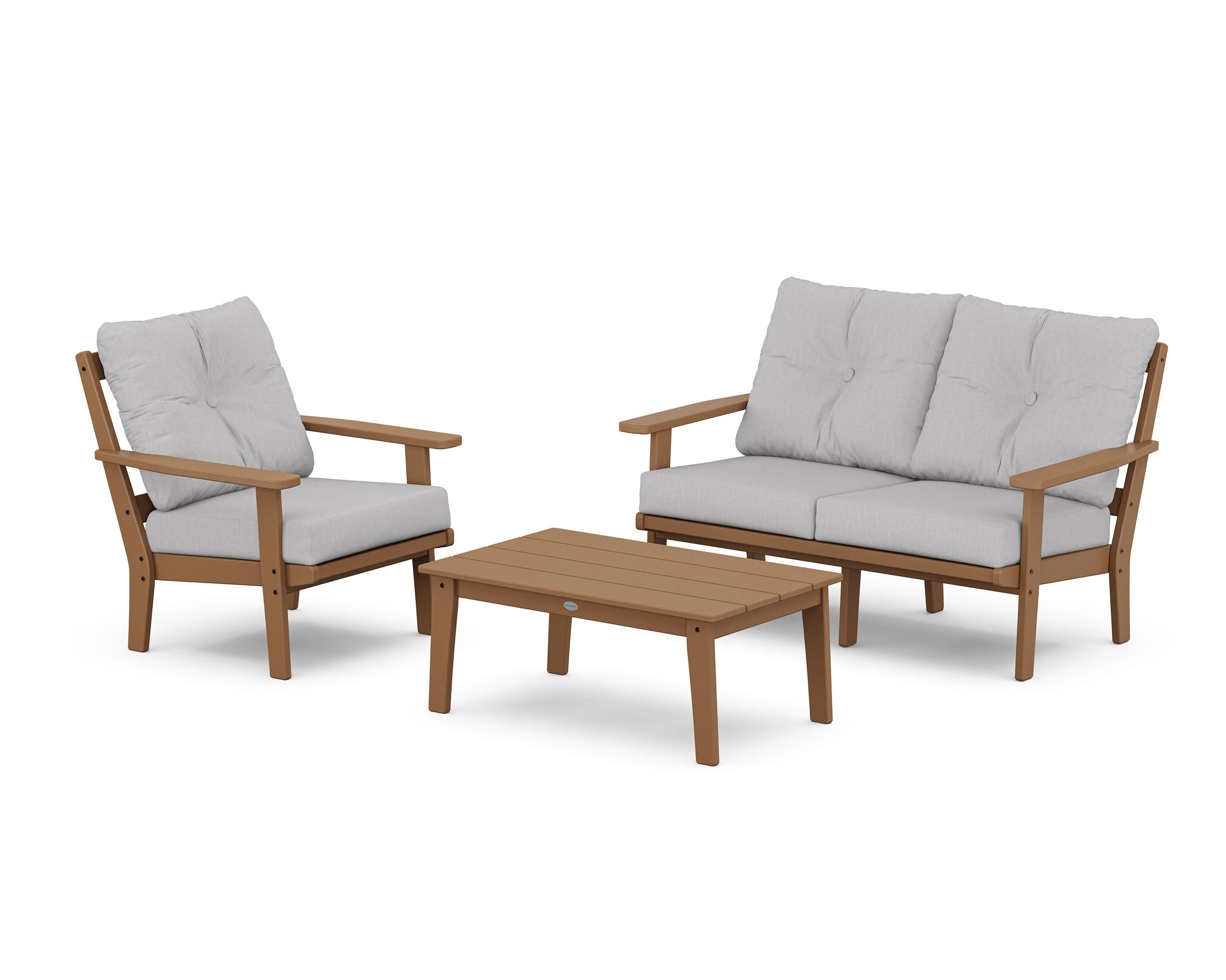 POLYWOOD Prairie 3-Piece Deep Seating Set with Loveseat in Teak / Granite