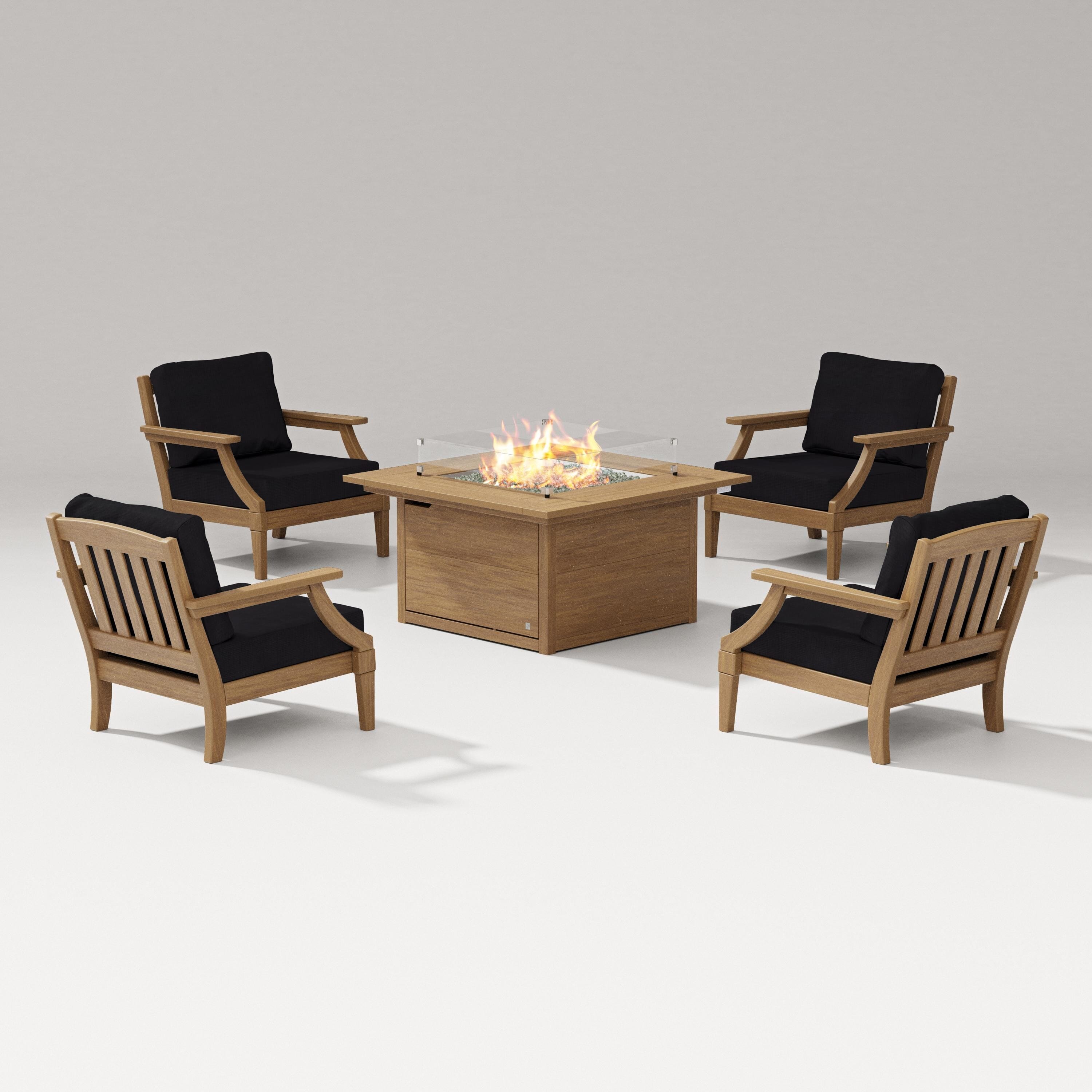 PW Designer Series Estate 5-Piece Lounge Fire Table Set in Natural / Midnight Linen