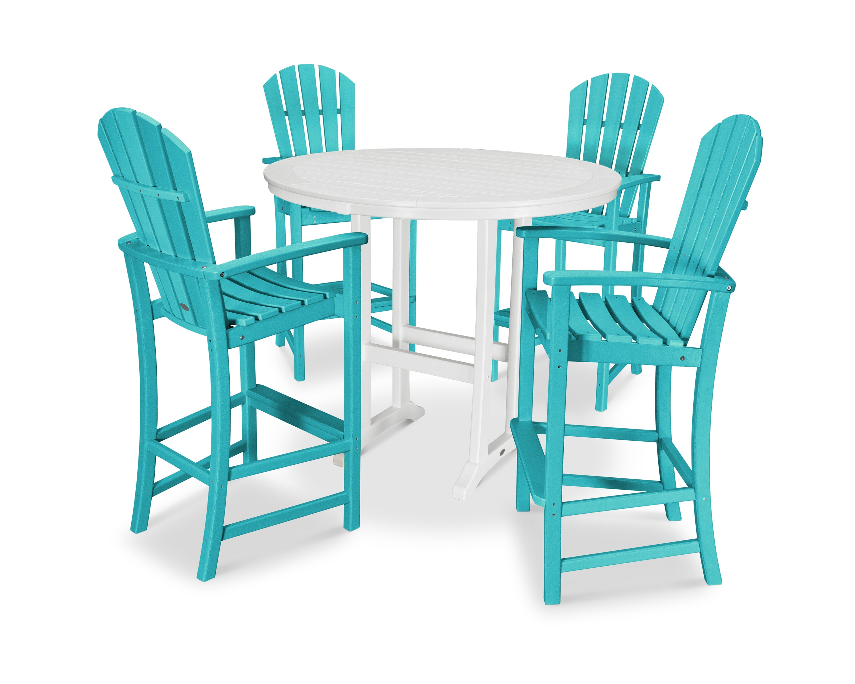 POLYWOOD® Palm Coast 5-Piece Round Bar Set in Aruba / White