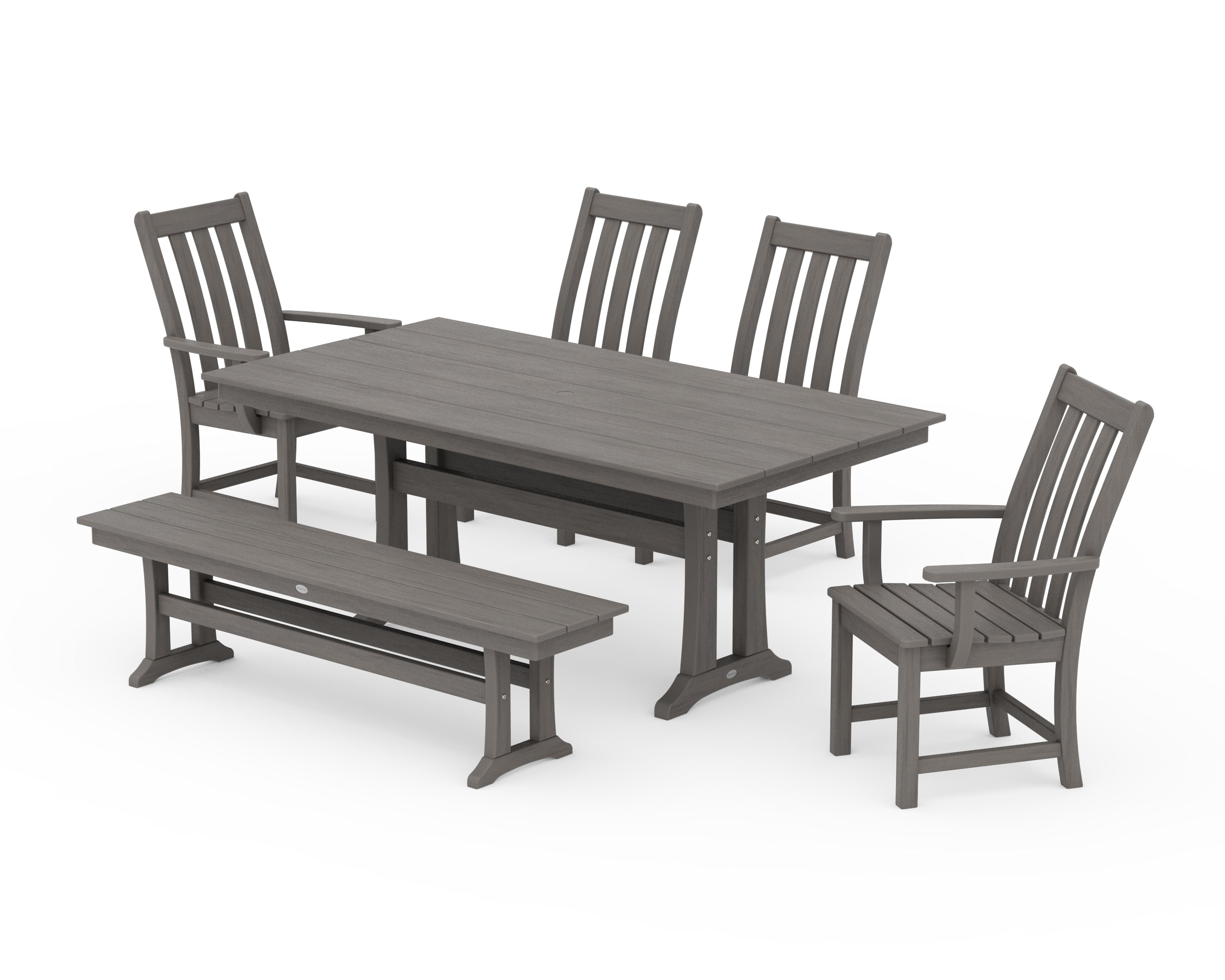 POLYWOOD Vineyard 6-Piece Farmhouse Dining Set With Trestle Legs in Driftwood