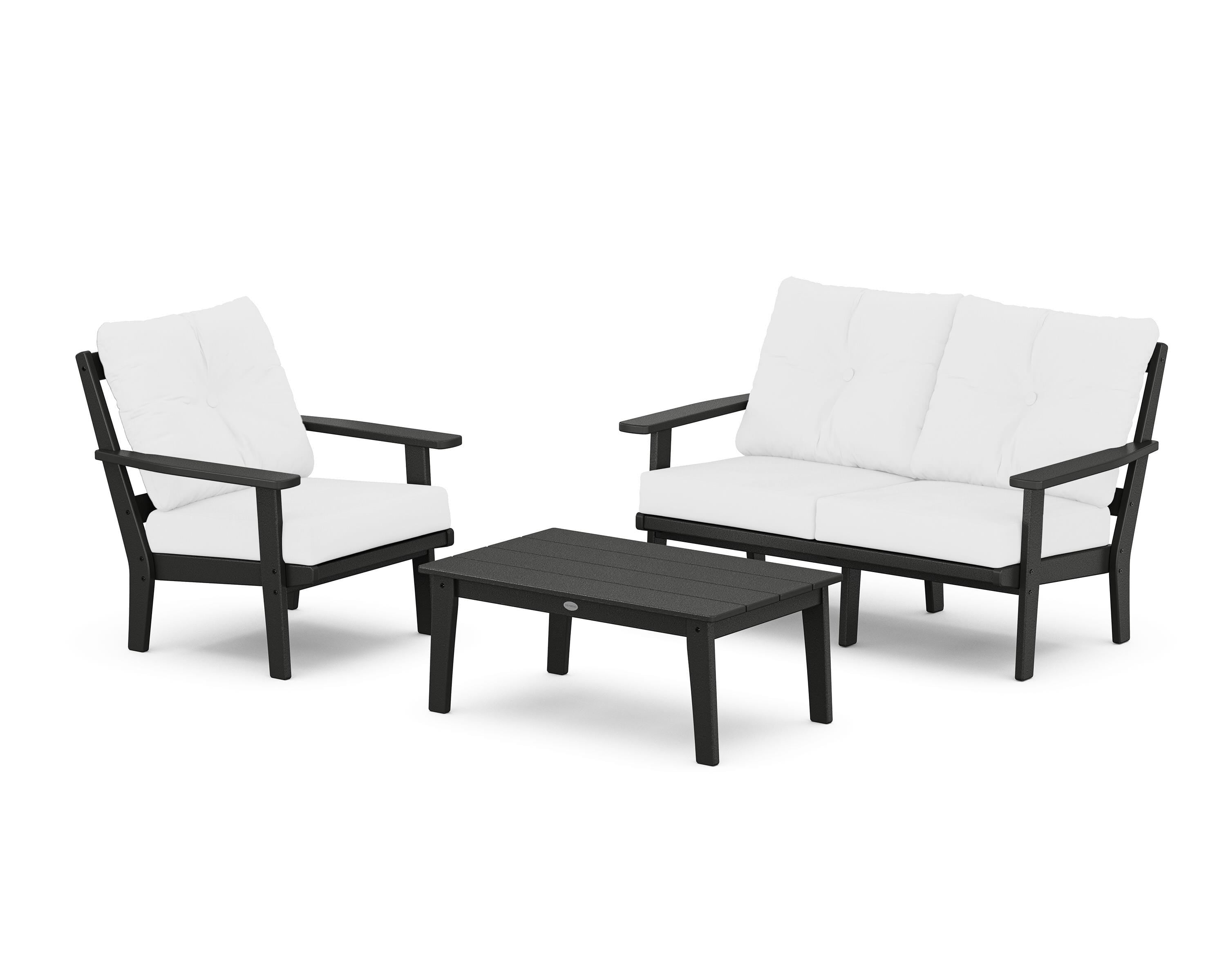 POLYWOOD Prairie 3-Piece Deep Seating Set with Loveseat in Black / Natural