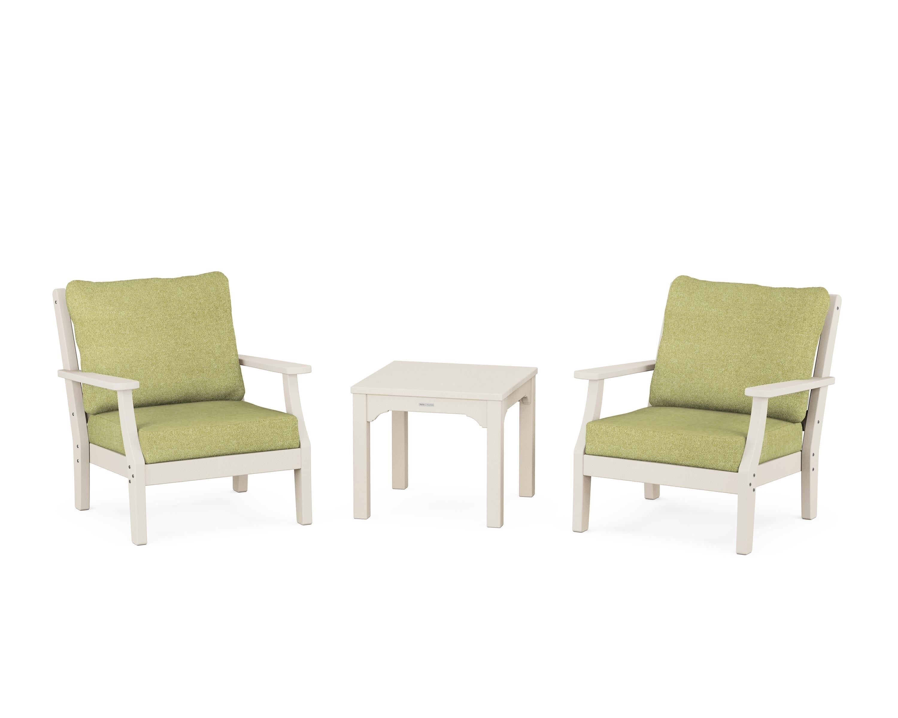 Martha Stewart by POLYWOOD Chinoiserie 3-Piece Deep Seating Set in Sand / Chartreuse Boucle