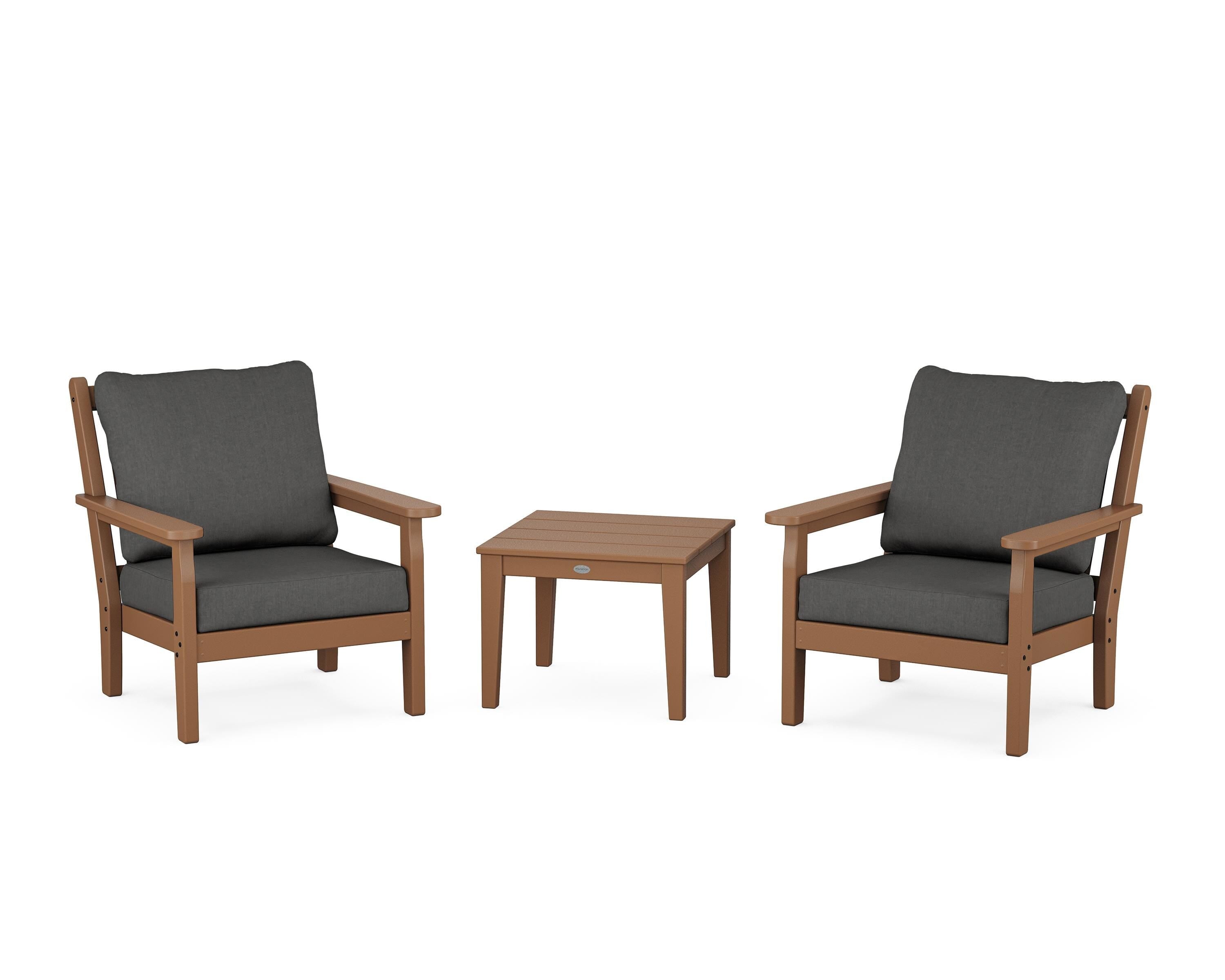 POLYWOOD Chippendale 3-Piece Deep Seating Set in Teak / Spectrum Carbon