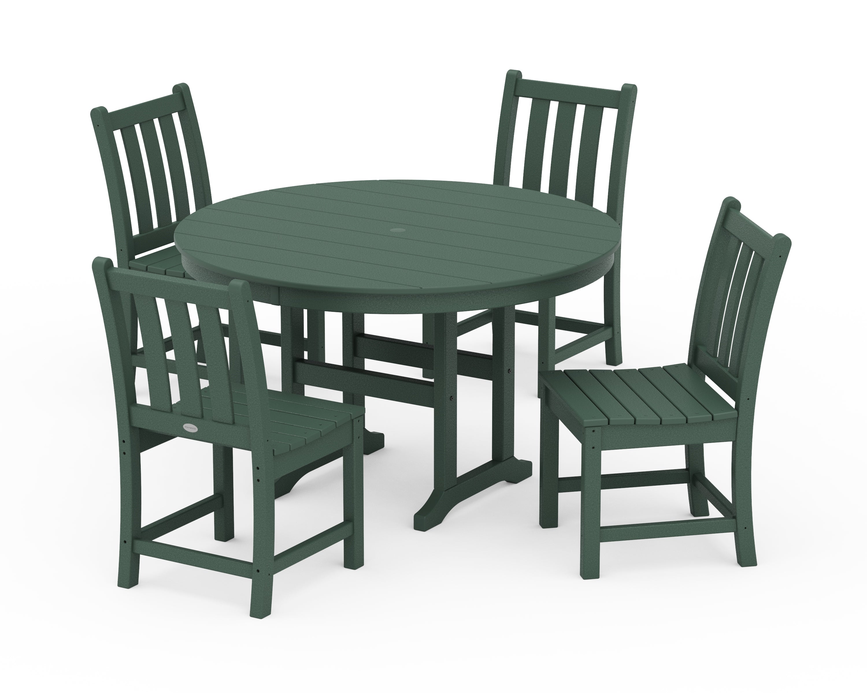POLYWOOD Traditional Garden Side Chair 5-Piece Round Farmhouse Dining Set in Green