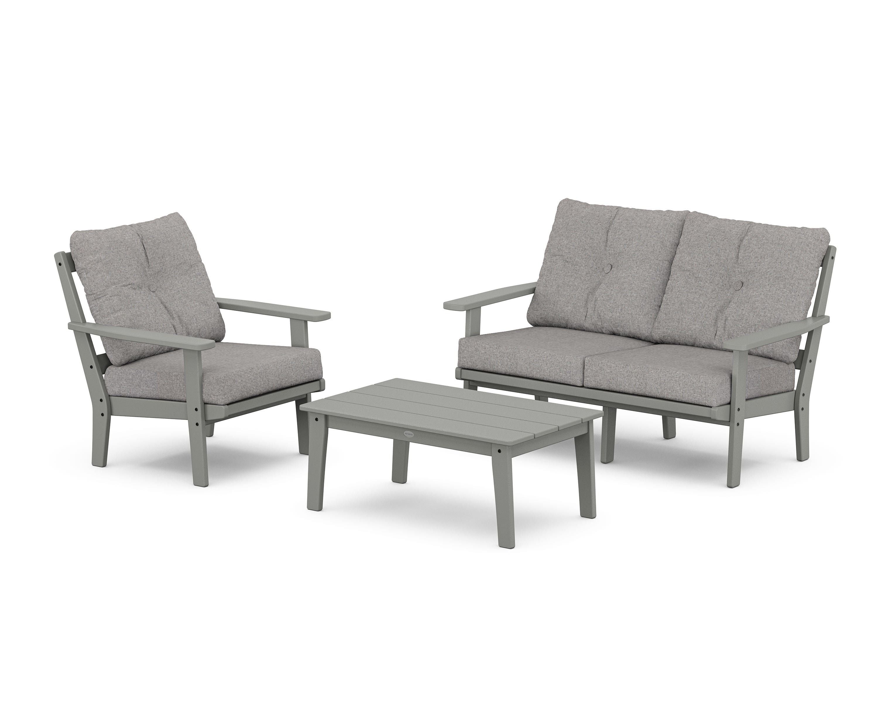 POLYWOOD Oxford 3-Piece Deep Seating Set with Loveseat in Slate Grey / Grey Mist