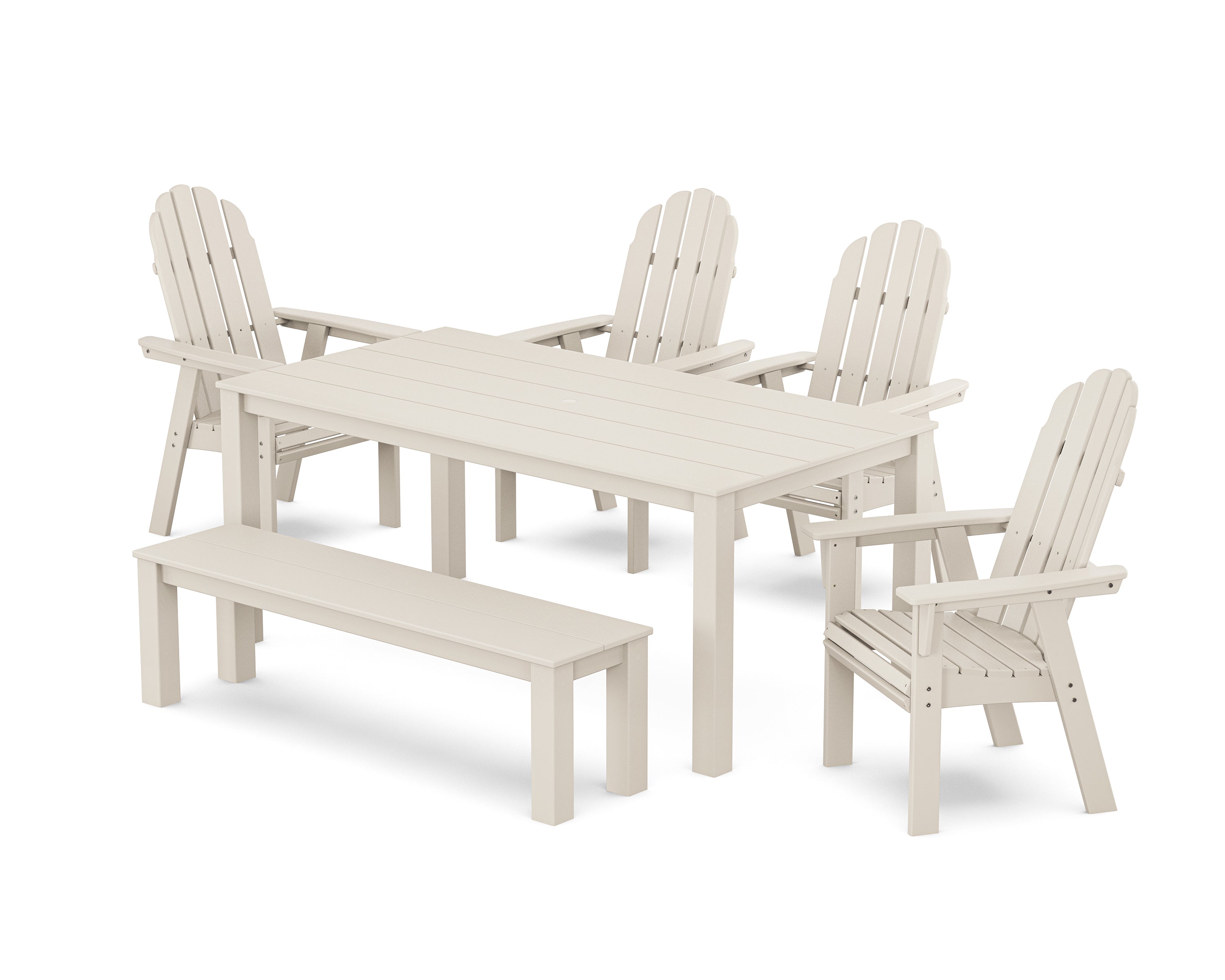 POLYWOOD Vineyard Curveback Adirondack 6-Piece Parsons Dining Set with Bench in Sand