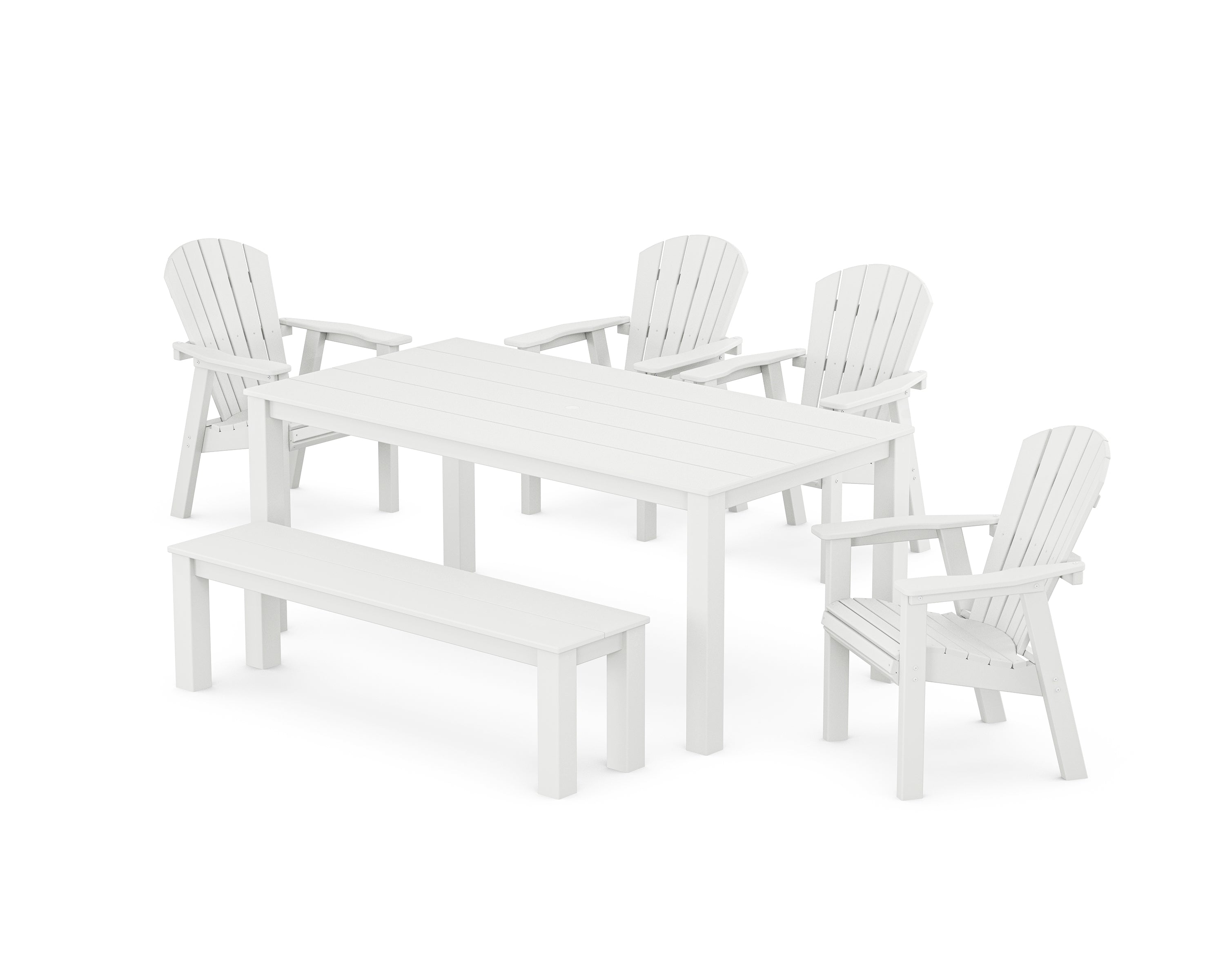POLYWOOD Seashell 6-Piece Parsons Dining Set with Bench in White