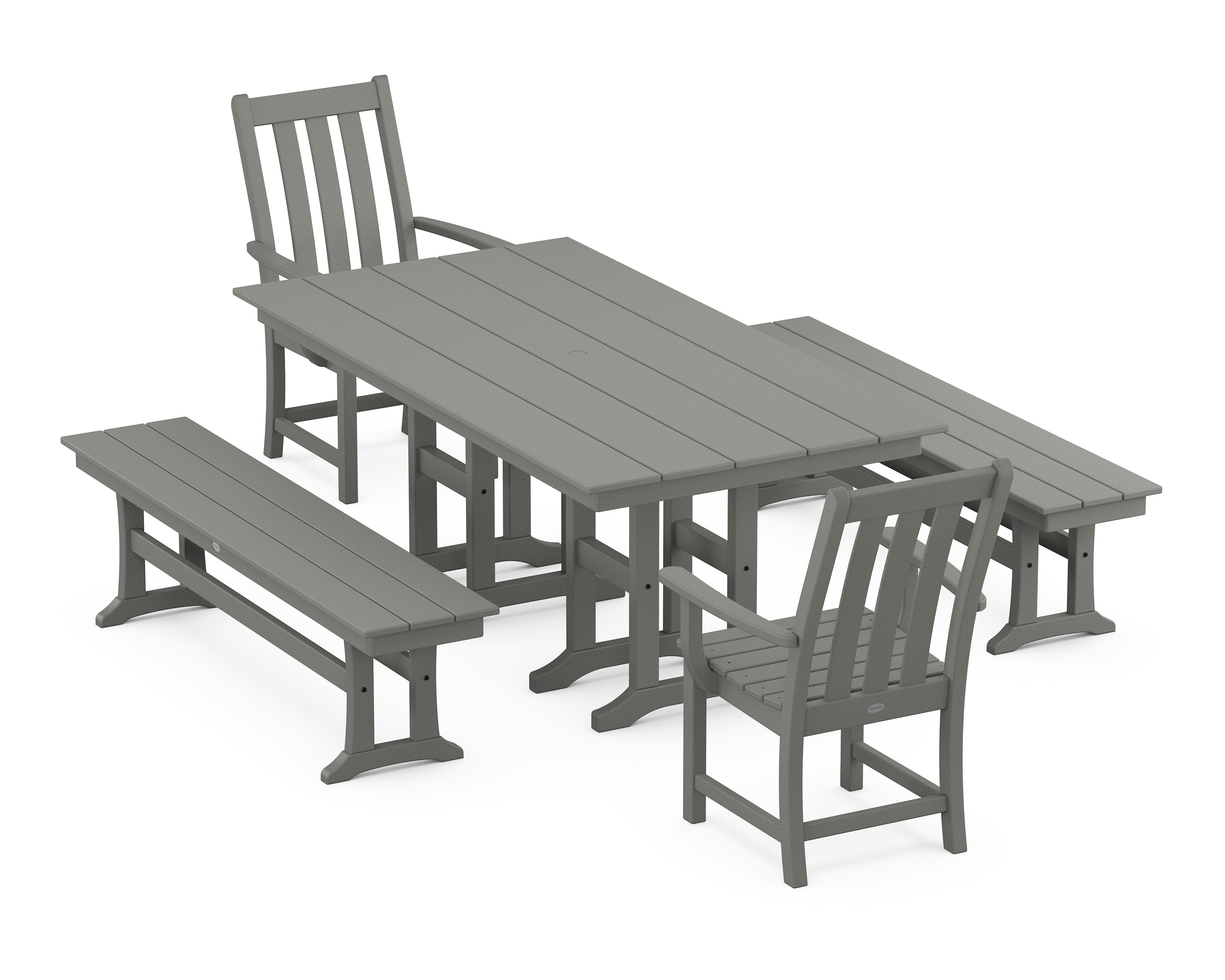 POLYWOOD Vineyard 5-Piece Farmhouse Dining Set with Benches in Slate Grey