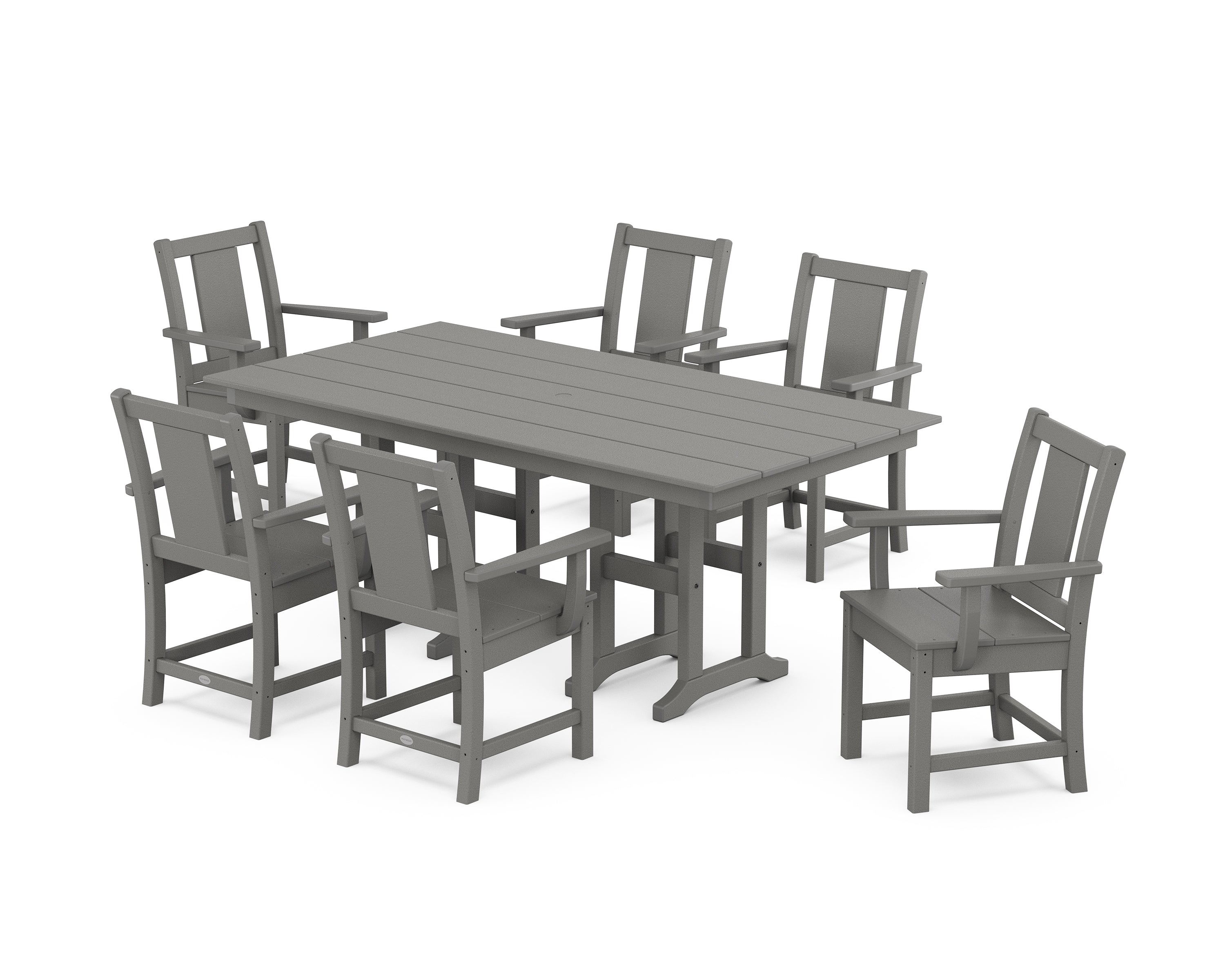 POLYWOOD Prairie Arm Chair 7-Piece Farmhouse Dining Set in Slate Grey