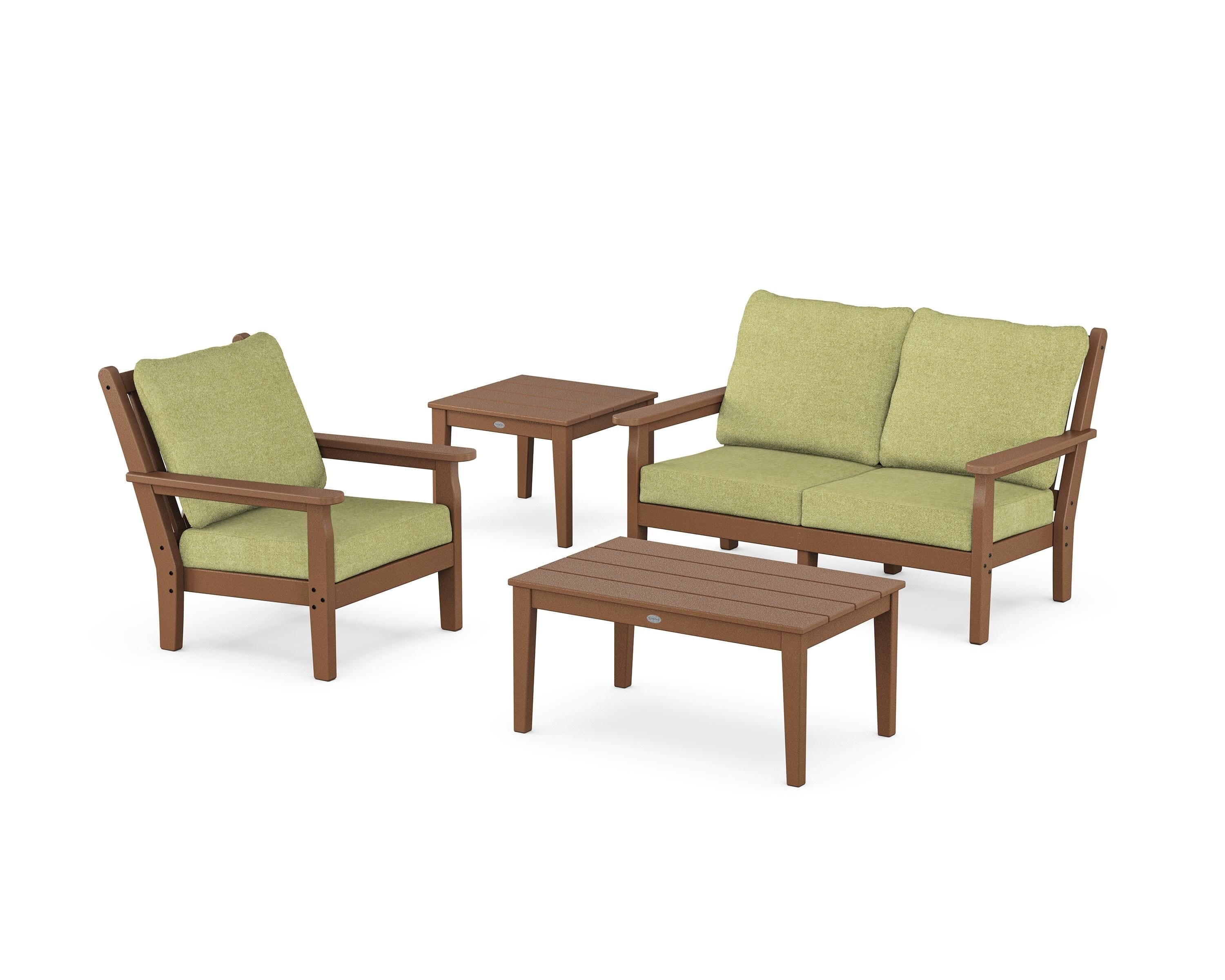 POLYWOOD Chippendale 4-Piece Deep Seating Set in Teak / Chartreuse Boucle