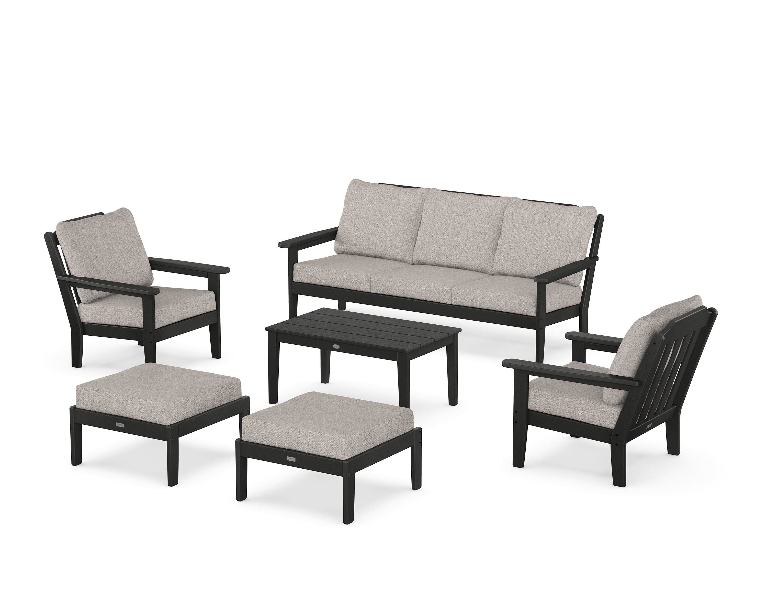 Country Living Cottage 6-Piece Lounge Sofa Set in Black / Weathered Tweed