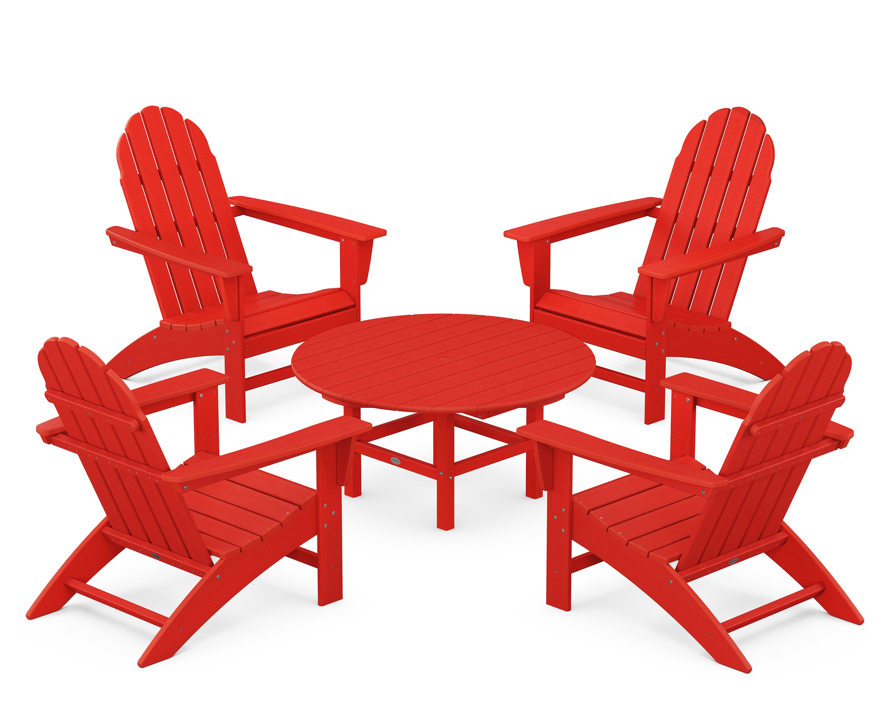 POLYWOOD Vineyard 5-Piece Adirondack Chair Conversation Set in Sunset Red