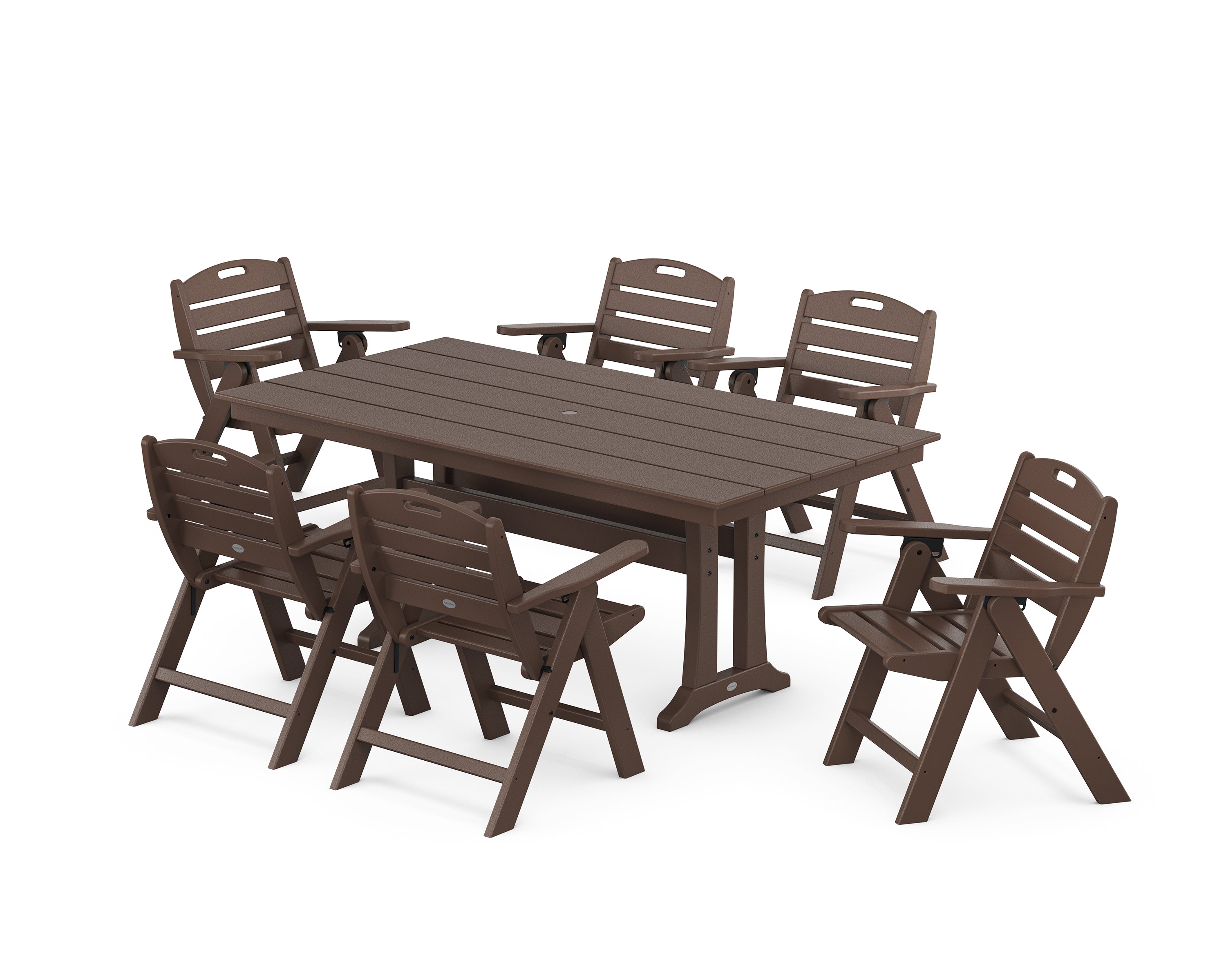 POLYWOOD Nautical Lowback 7-Piece Farmhouse Dining Set with Trestle Legs in Mahogany