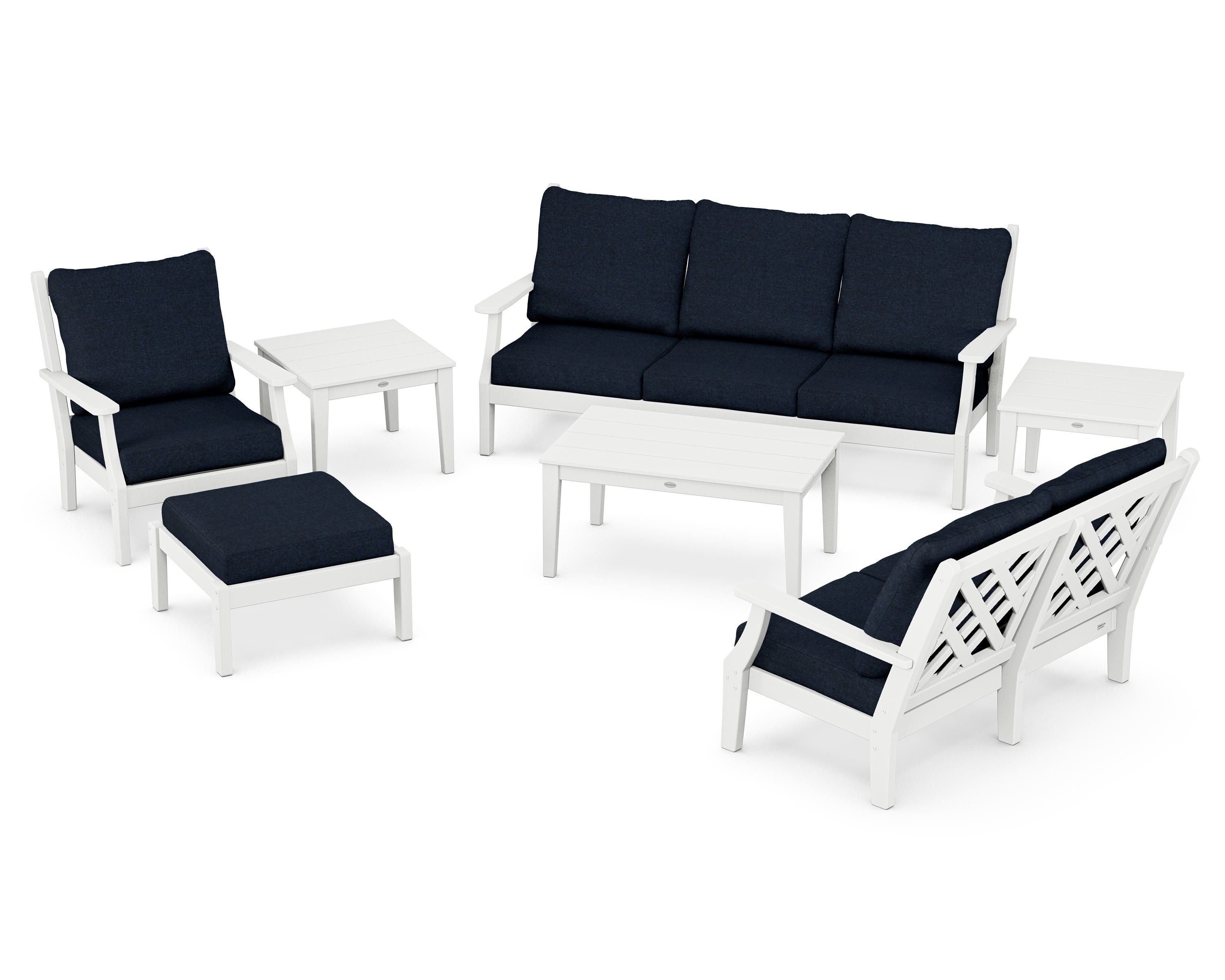 Country Living Wovendale 7-Piece Deep Seating Set in White / Marine Indigo