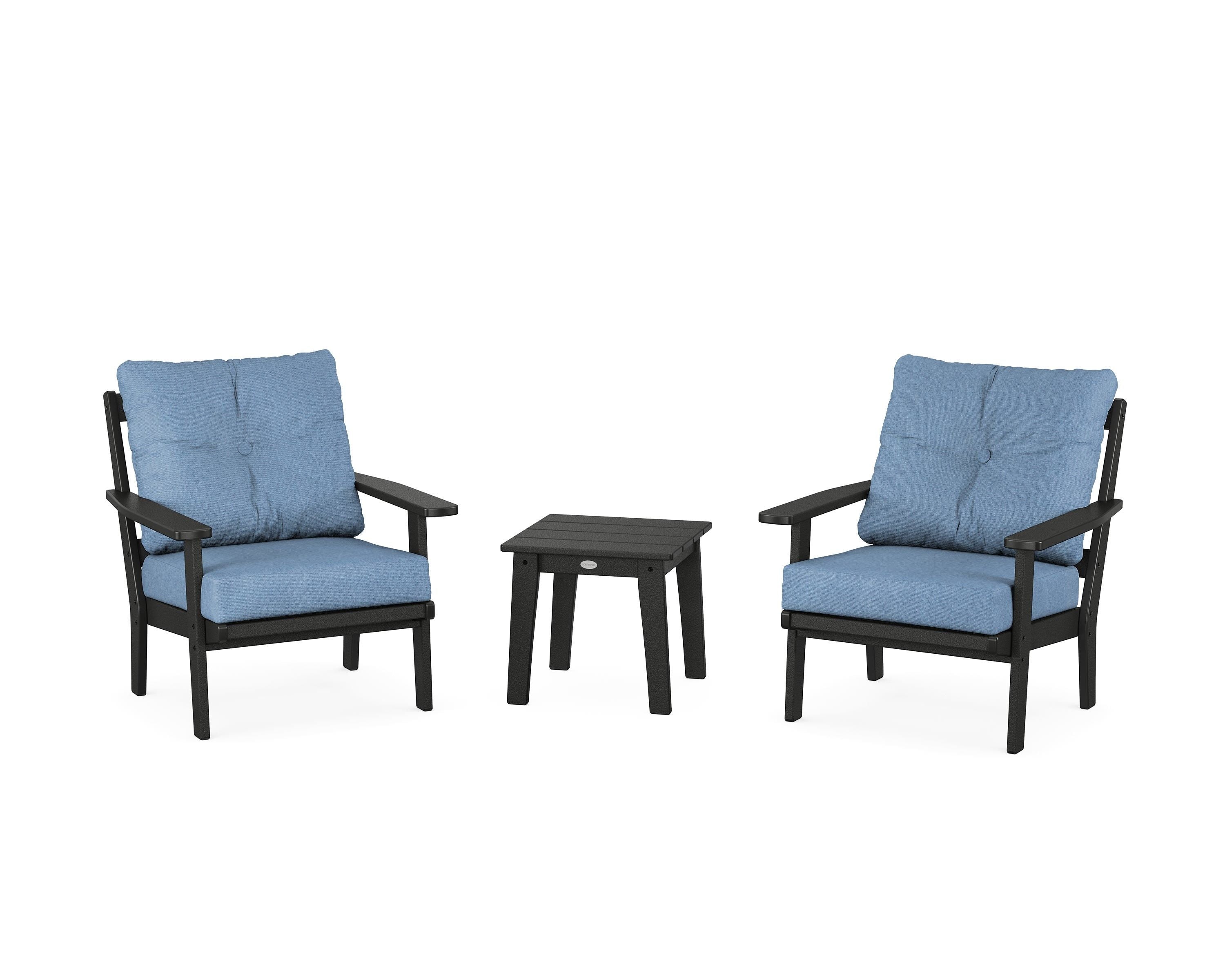 POLYWOOD Prairie 3-Piece Deep Seating Set in Black / Sky Blue