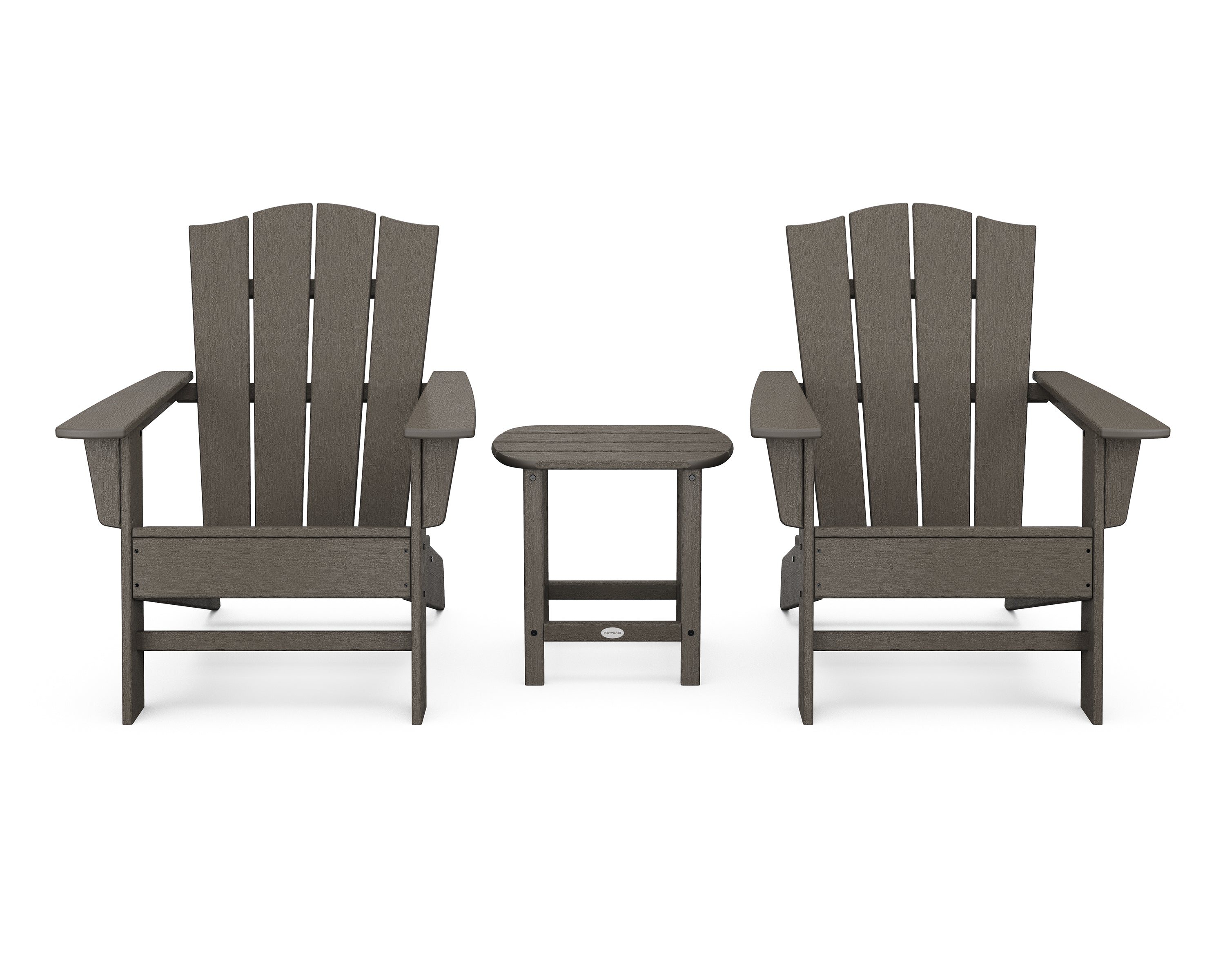 POLYWOOD Wave 3-Piece Adirondack Chair Set with The Crest Chairs in Vintage Coffee