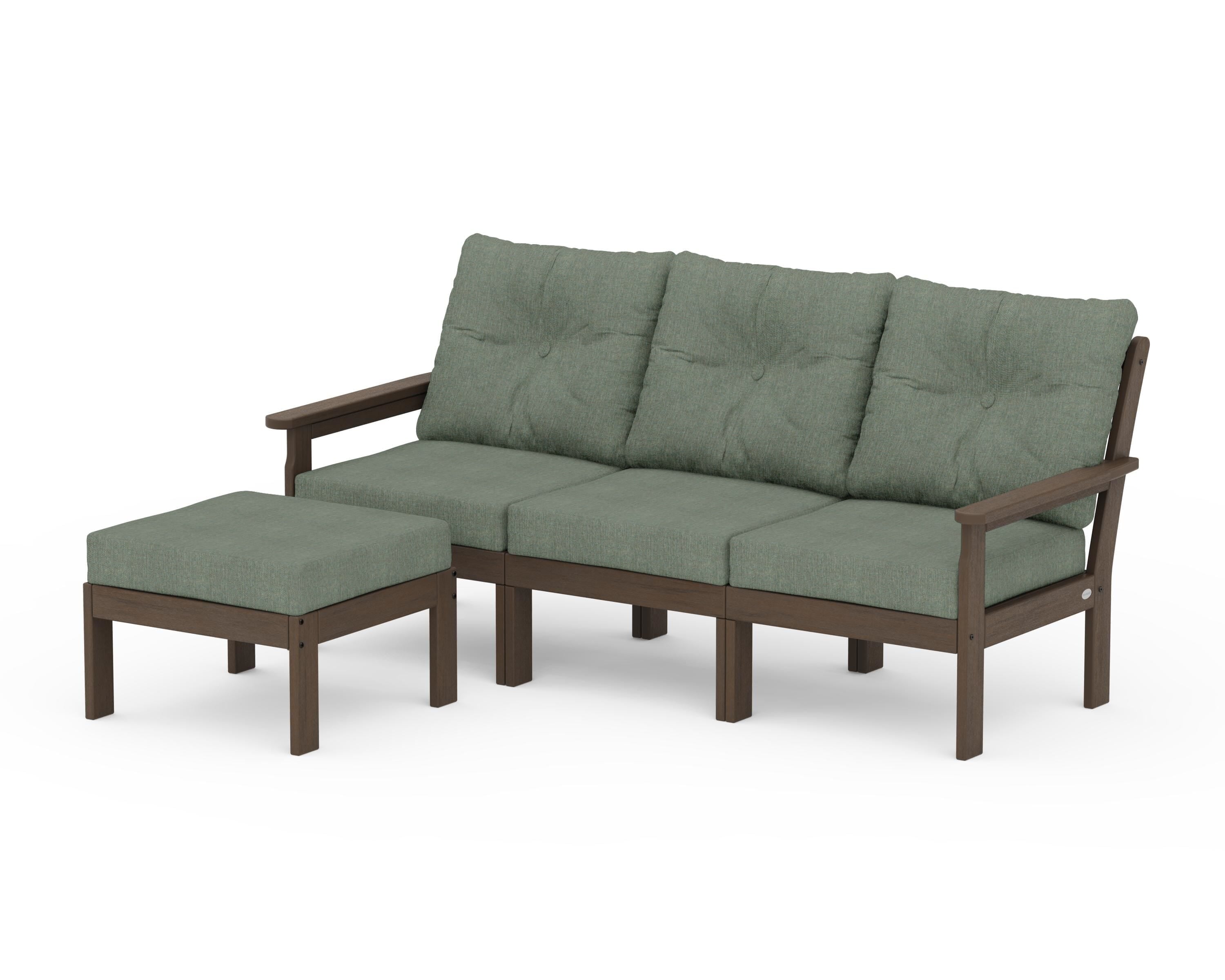 POLYWOOD Vineyard 4-Piece Sectional with Ottoman in Kona / Cast Sage