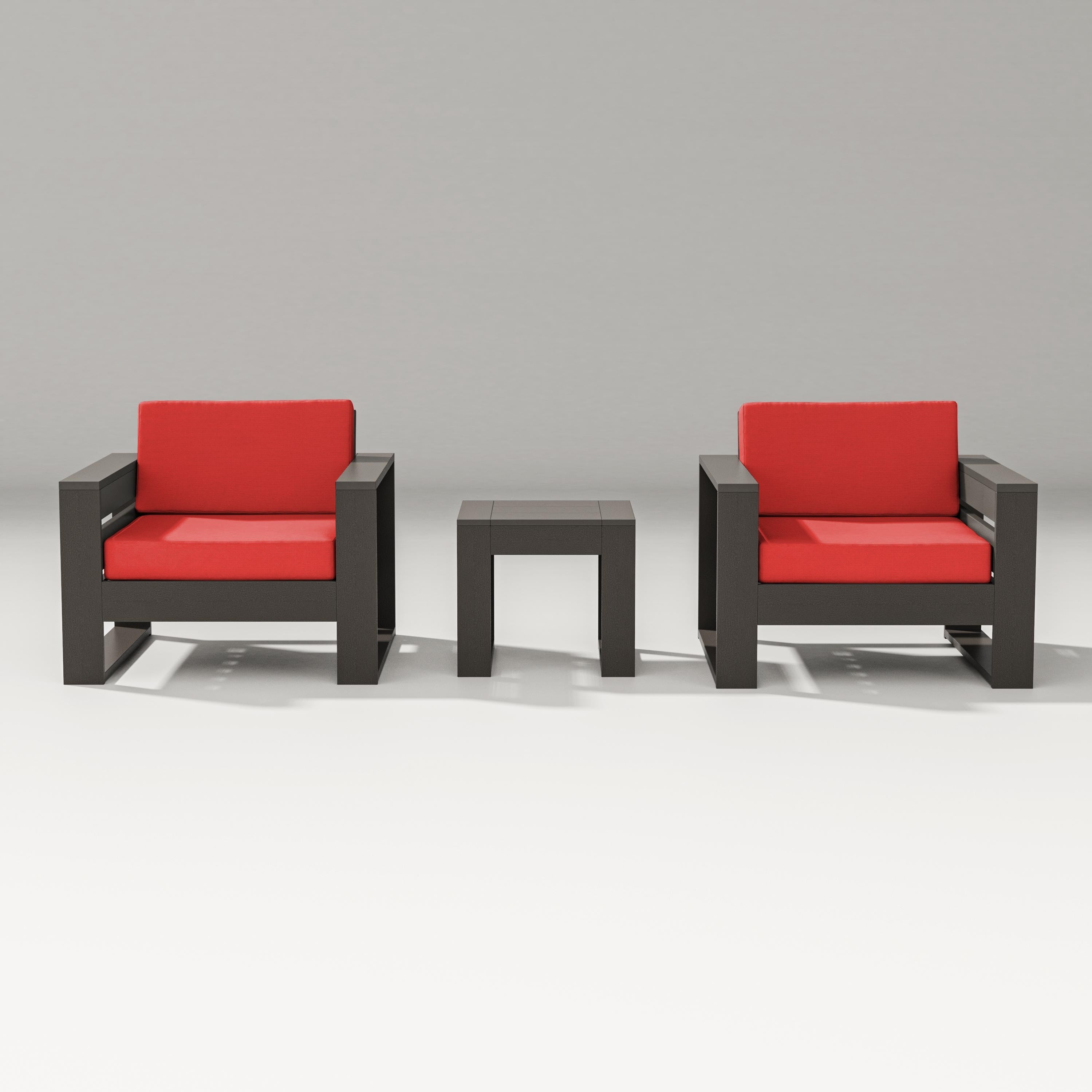 PW Designer Series Latitude 3-Piece Lounge Chair Set in Vintage Coffee / Crimson Linen