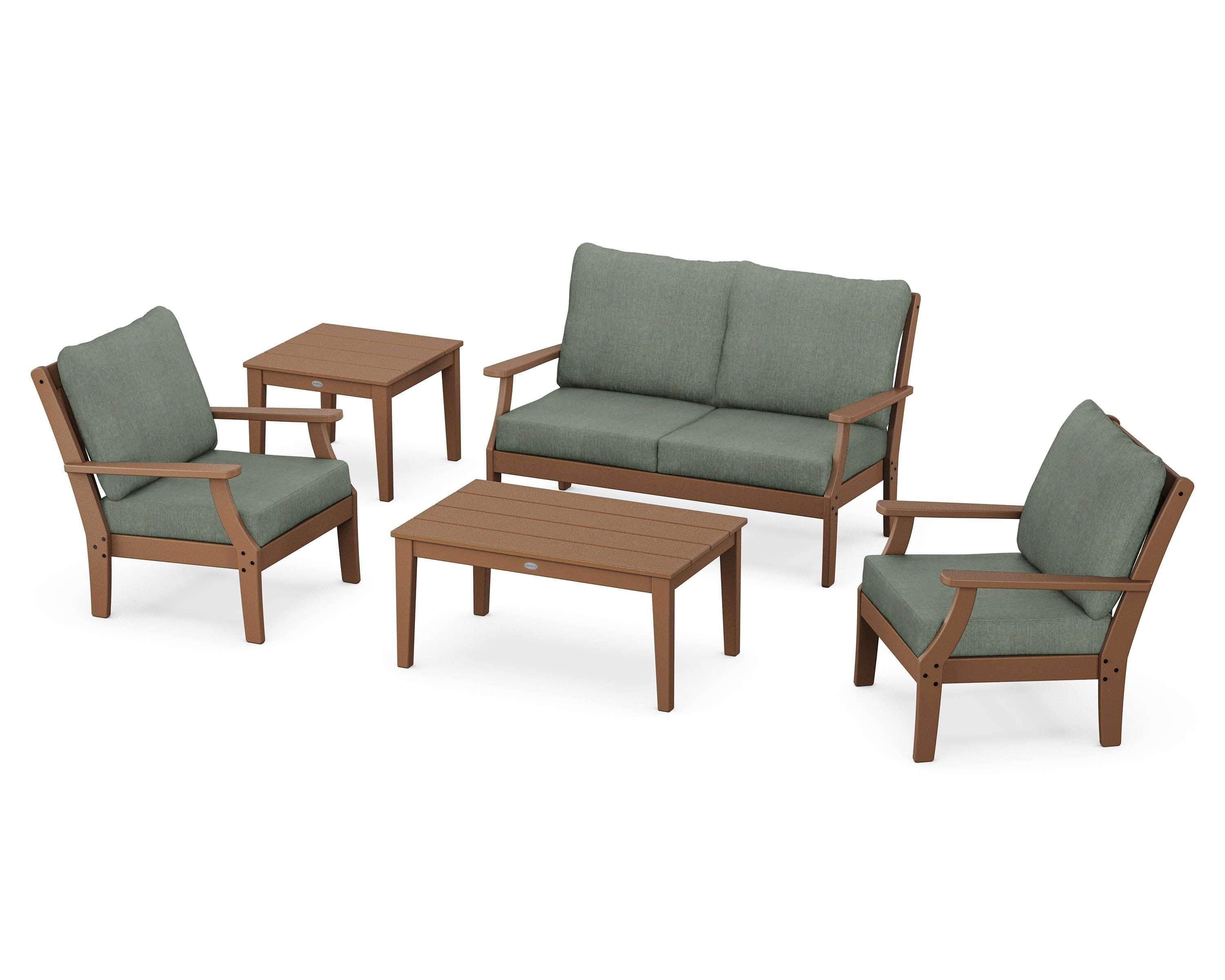 POLYWOOD Braxton 5-Piece Deep Seating Set in Teak / Cast Sage