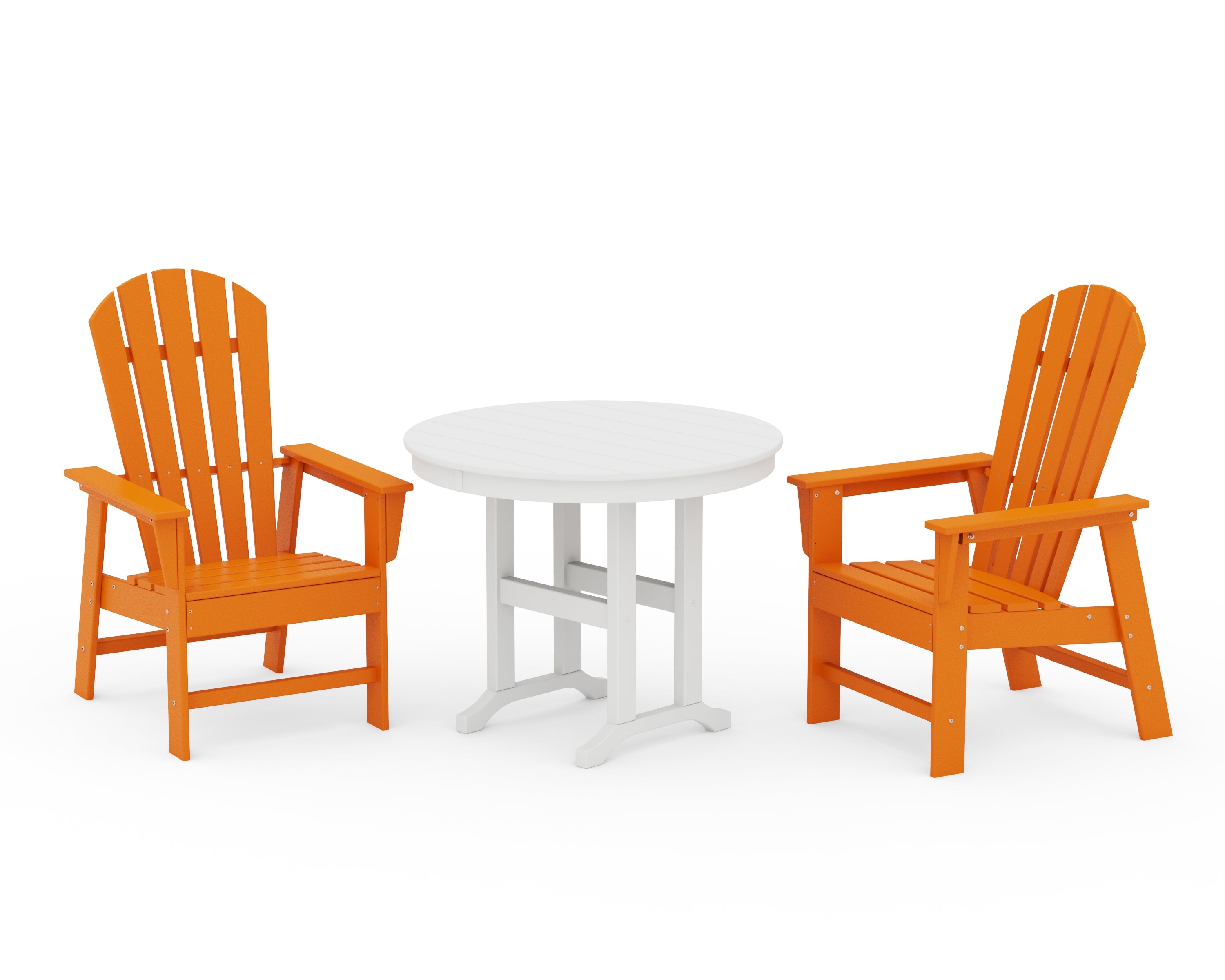POLYWOOD South Beach 3-Piece Round Farmhouse Dining Set in Tangerine / White