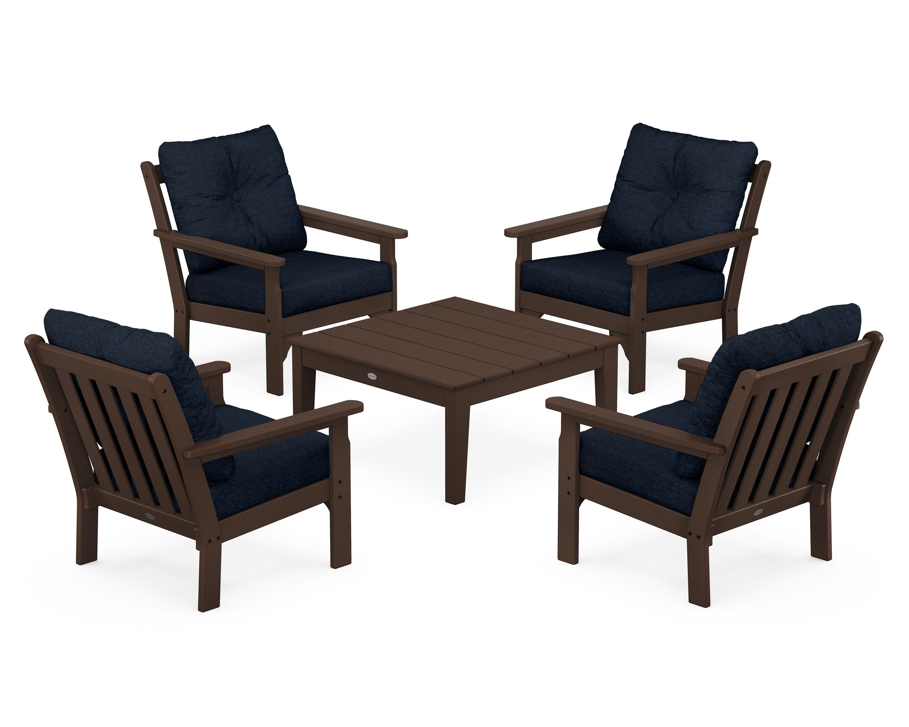 POLYWOOD Vineyard 5-Piece Deep Seating Conversation Set in Mahogany / Marine Indigo
