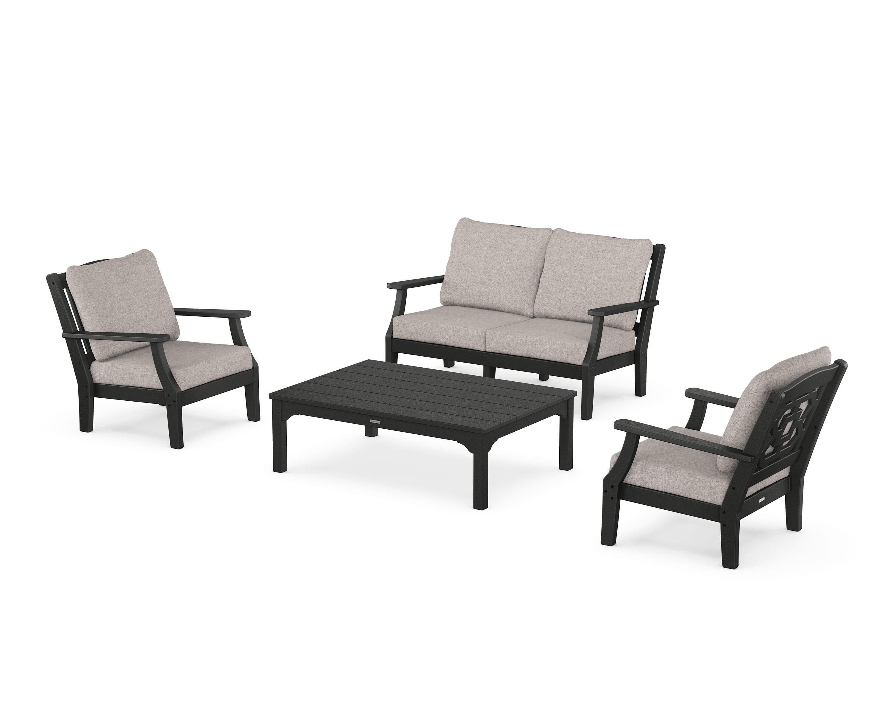 Martha Stewart by POLYWOOD Chinoiserie 4-Piece Deep Seating Set with Loveseat in Black / Weathered Tweed