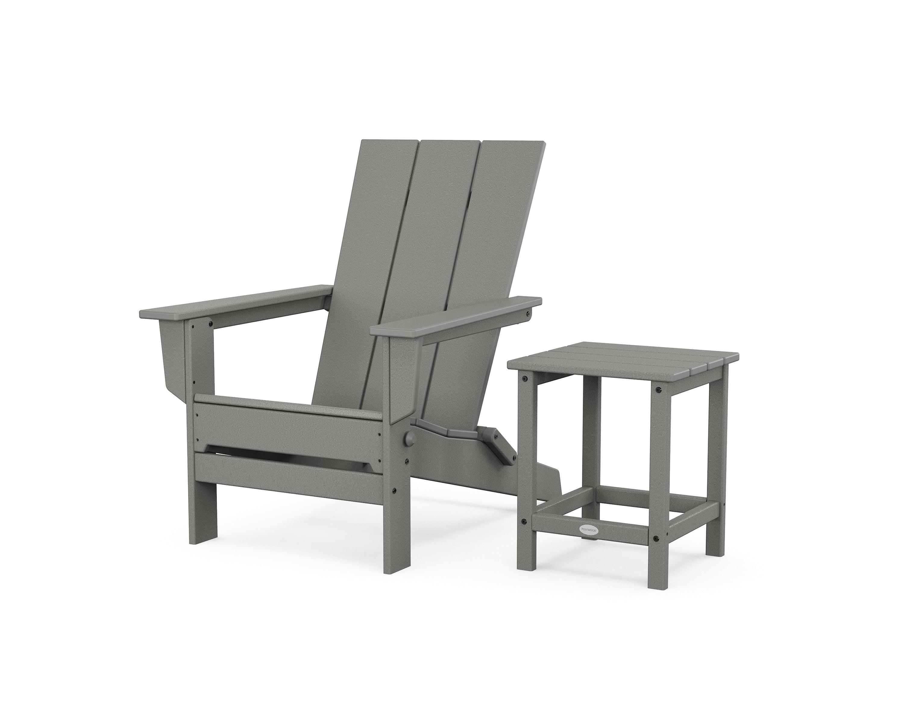 POLYWOOD Modern Studio Folding Adirondack Chair with Side Table in Slate Grey