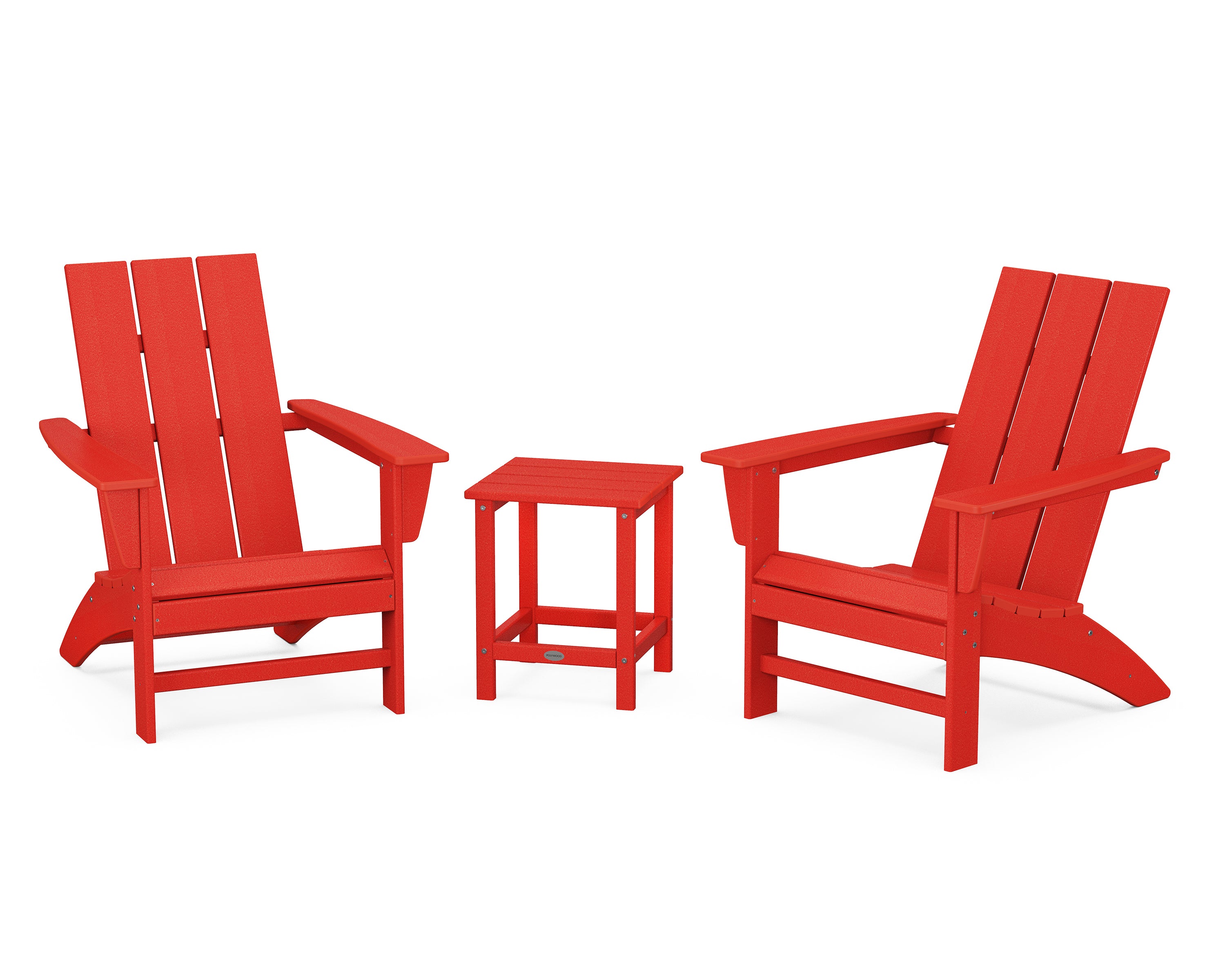 POLYWOOD® Modern 3-Piece Adirondack Set with Long Island 18" Side Table in Sunset Red