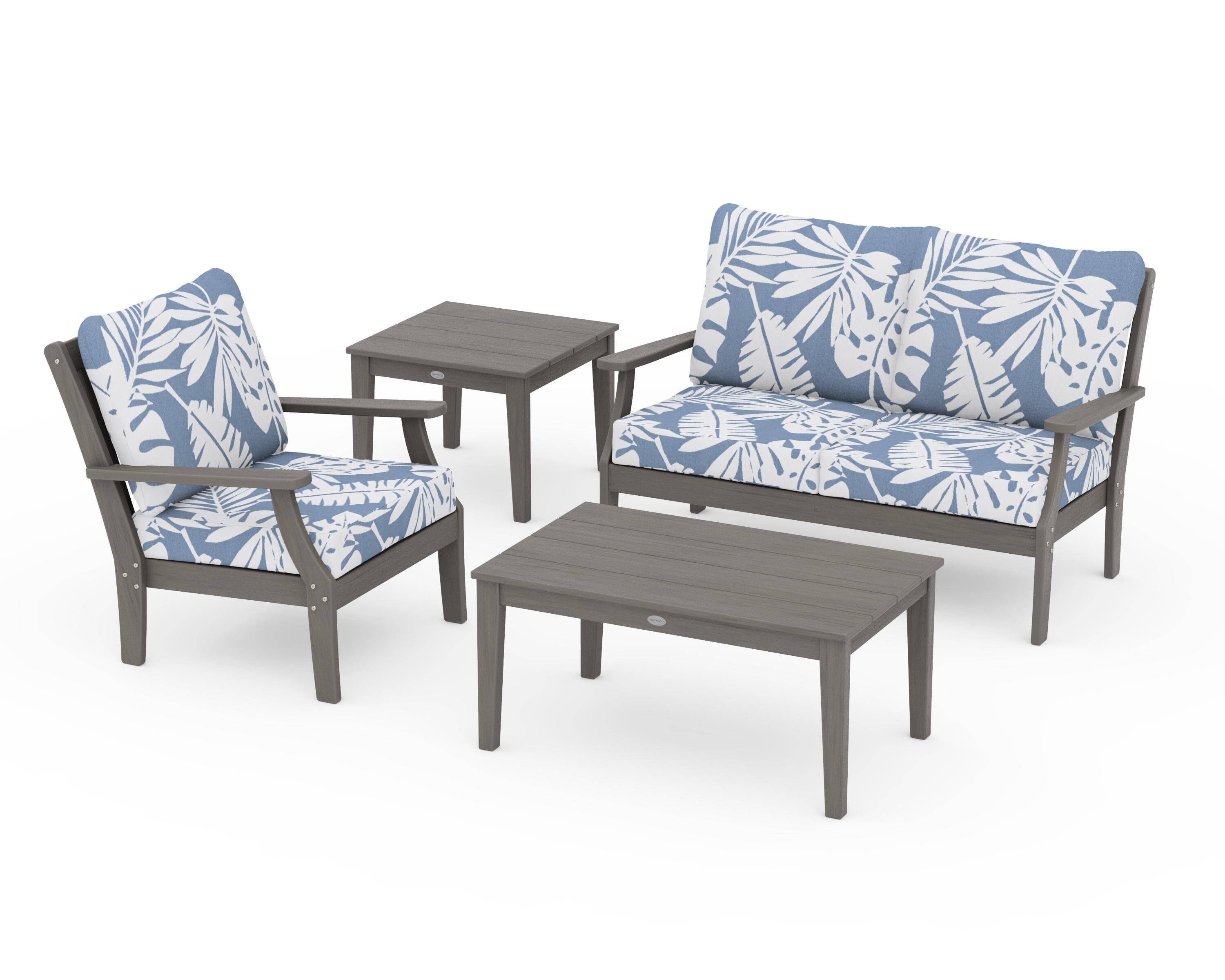 POLYWOOD Braxton 4-Piece Deep Seating Set in Driftwood / Leaf Sky Blue