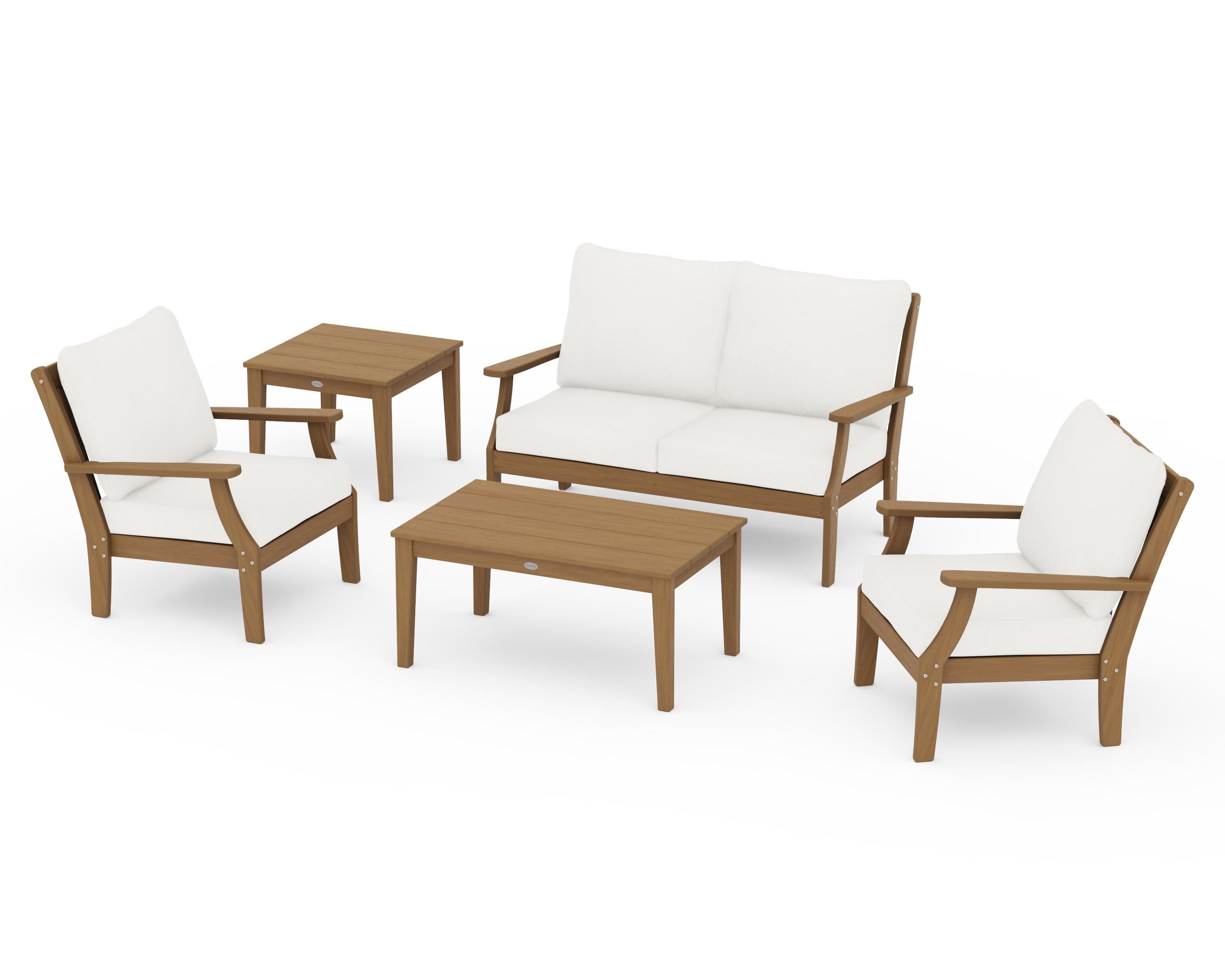POLYWOOD Braxton 5-Piece Deep Seating Set in Natural / Natural Linen