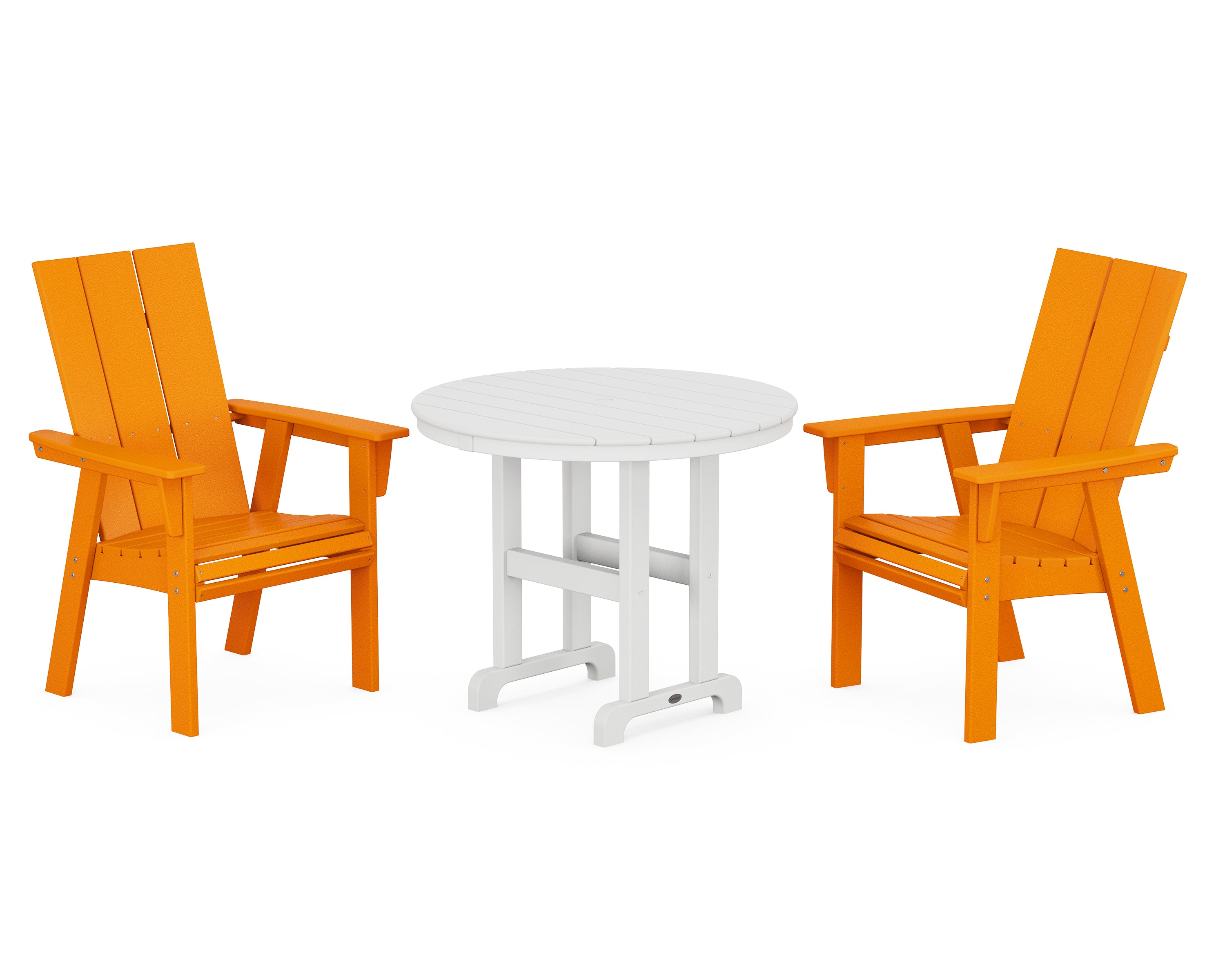 POLYWOOD® Modern Adirondack 3-Piece Round Dining Set in Tangerine / White