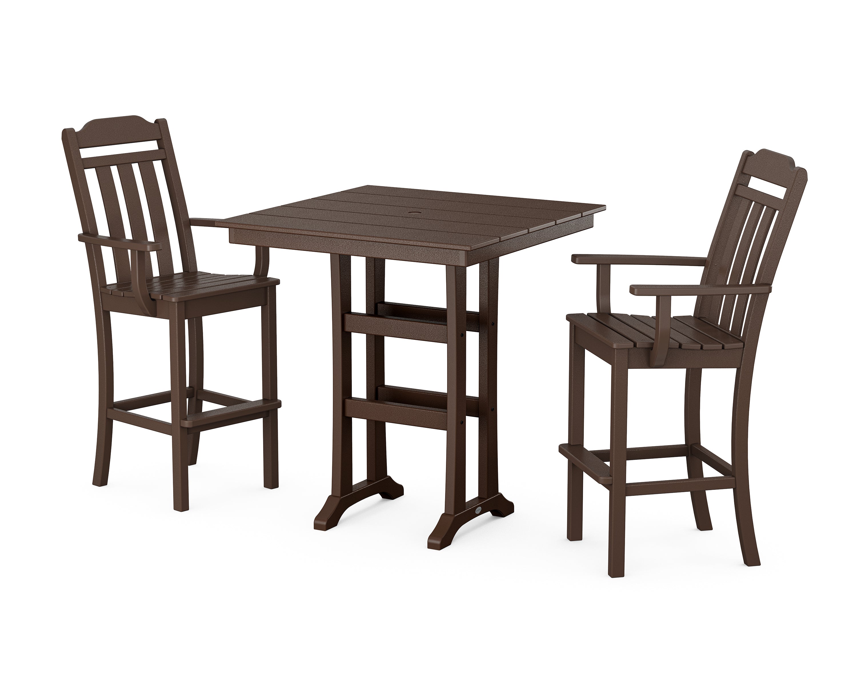 Country Living Cottage 3-Piece Farmhouse Bar Set with Trestle Legs in Mahogany