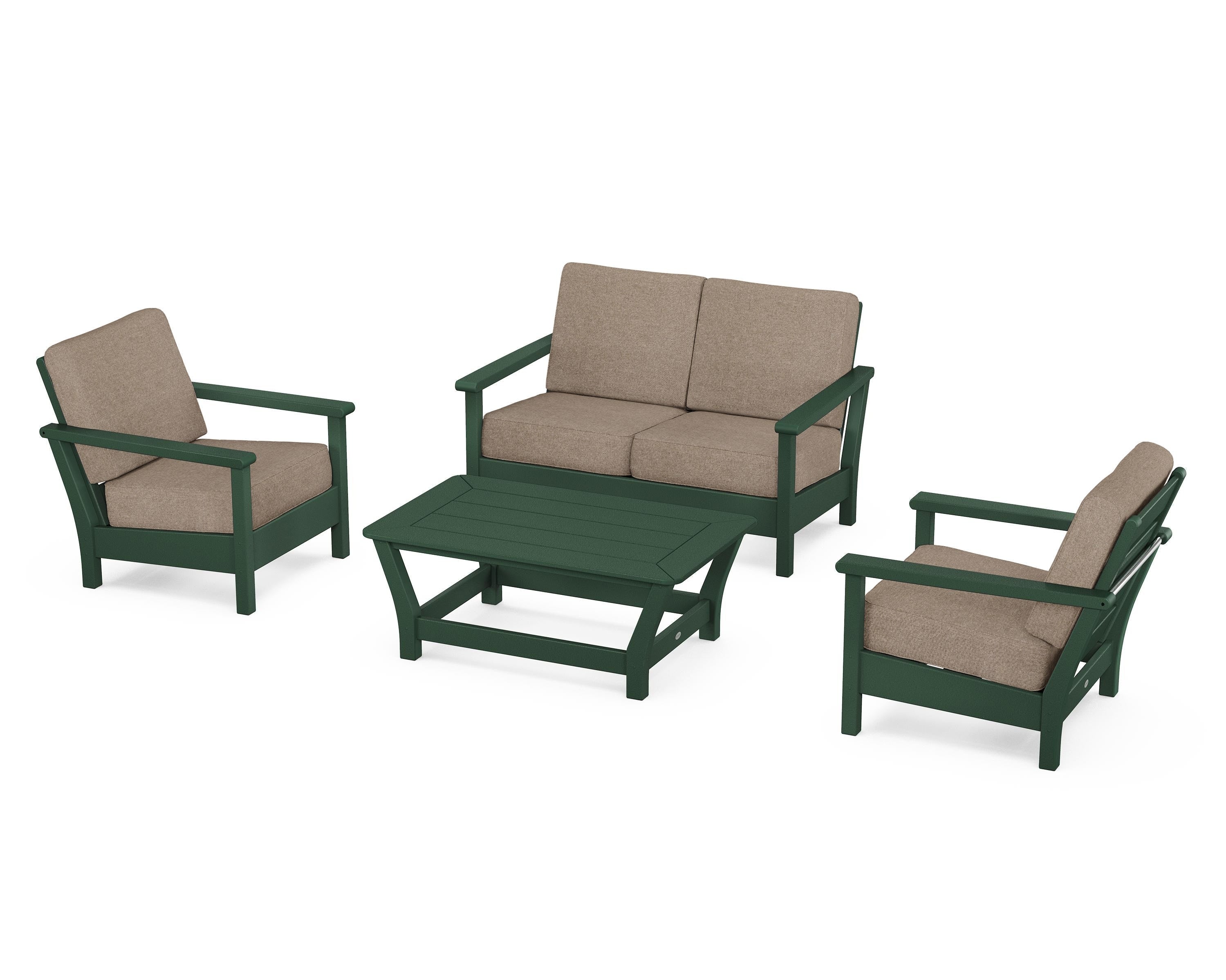 POLYWOOD Harbour 4-Piece Deep Seating Set in Green / Spiced Burlap