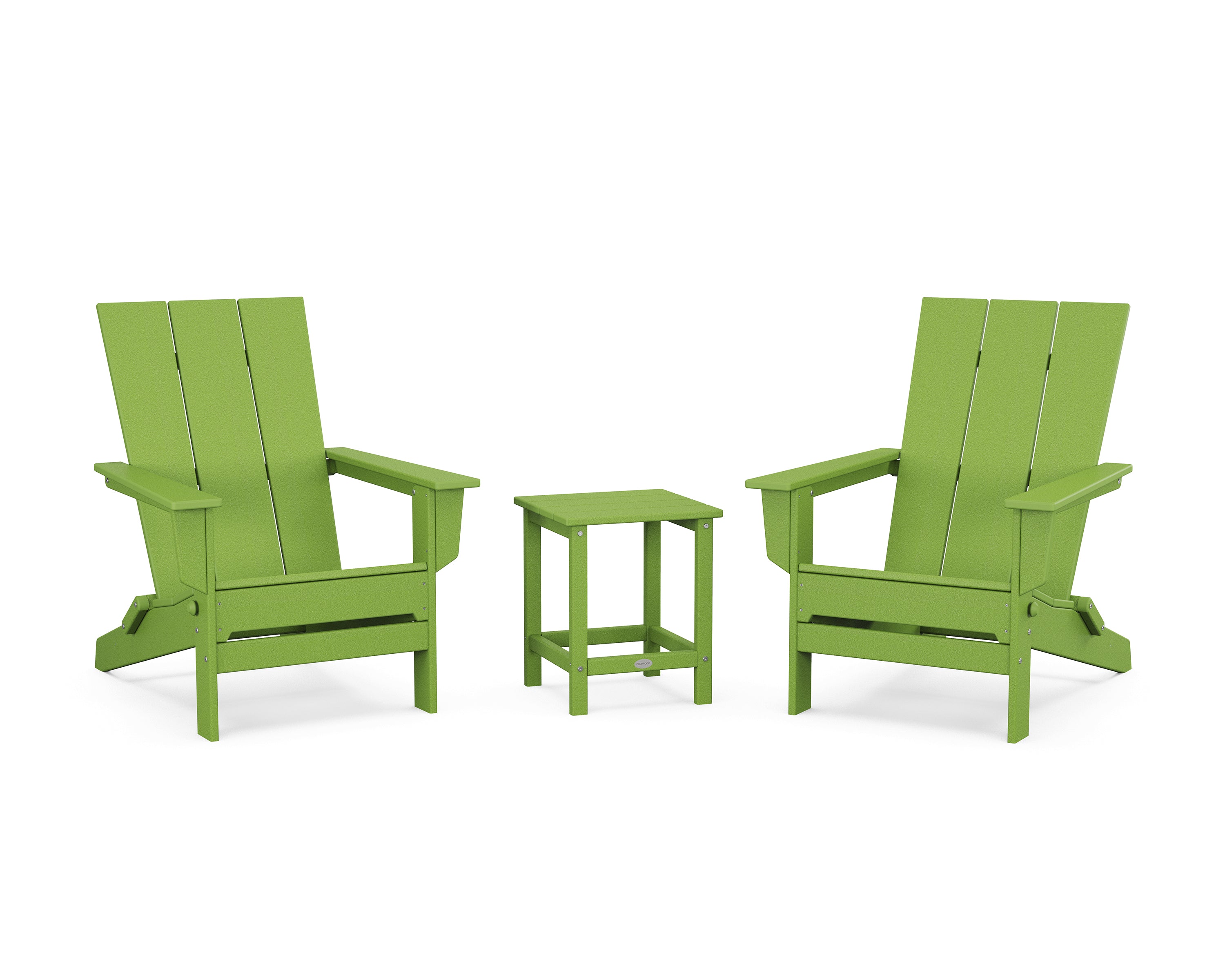 POLYWOOD 3-Piece Modern Studio Folding Adirondack Set in Lime