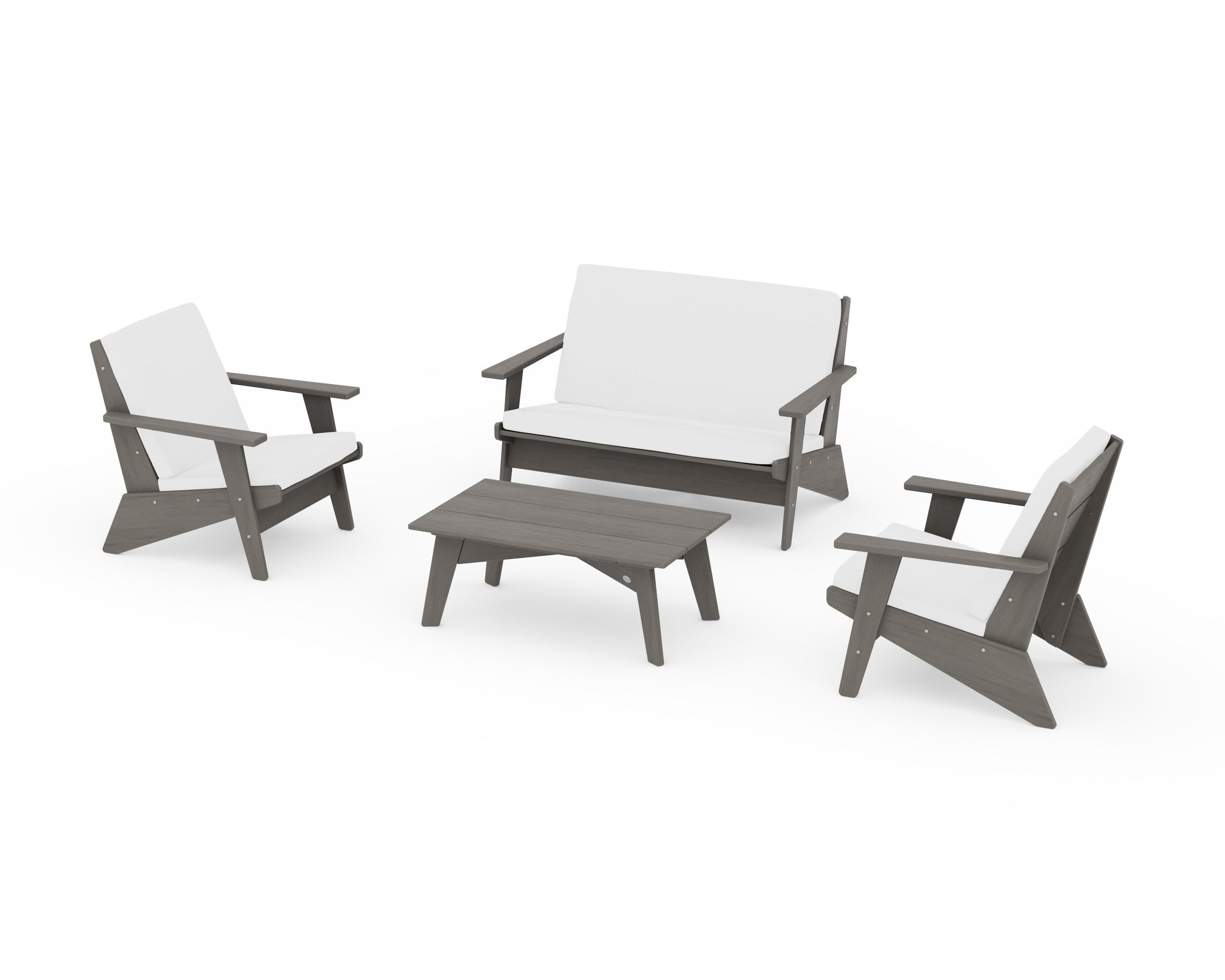 POLYWOOD Riviera Modern Lounge 4-Piece Set in Driftwood / Natural