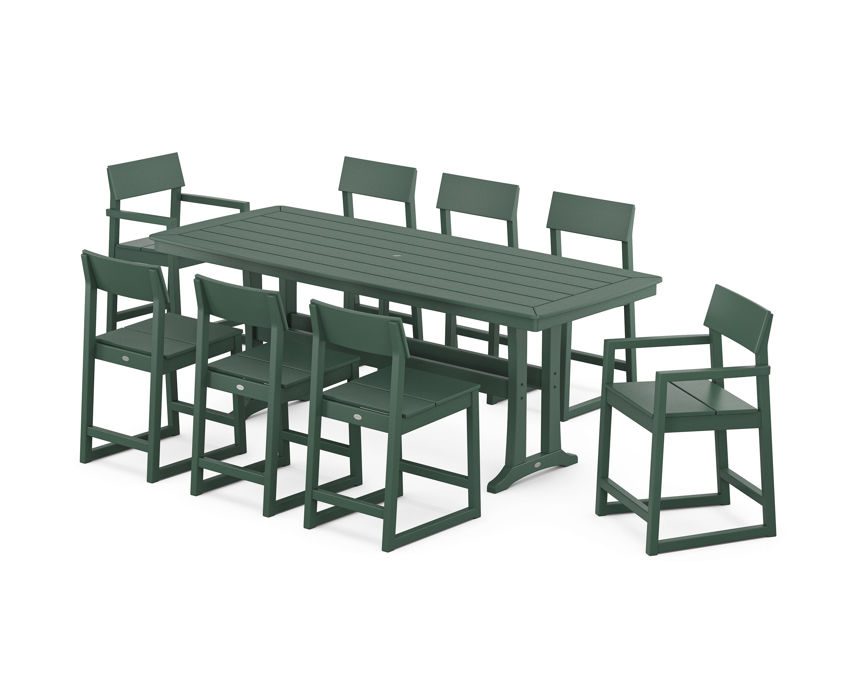 POLYWOOD EDGE 9-Piece Counter Set with Trestle Legs in Green