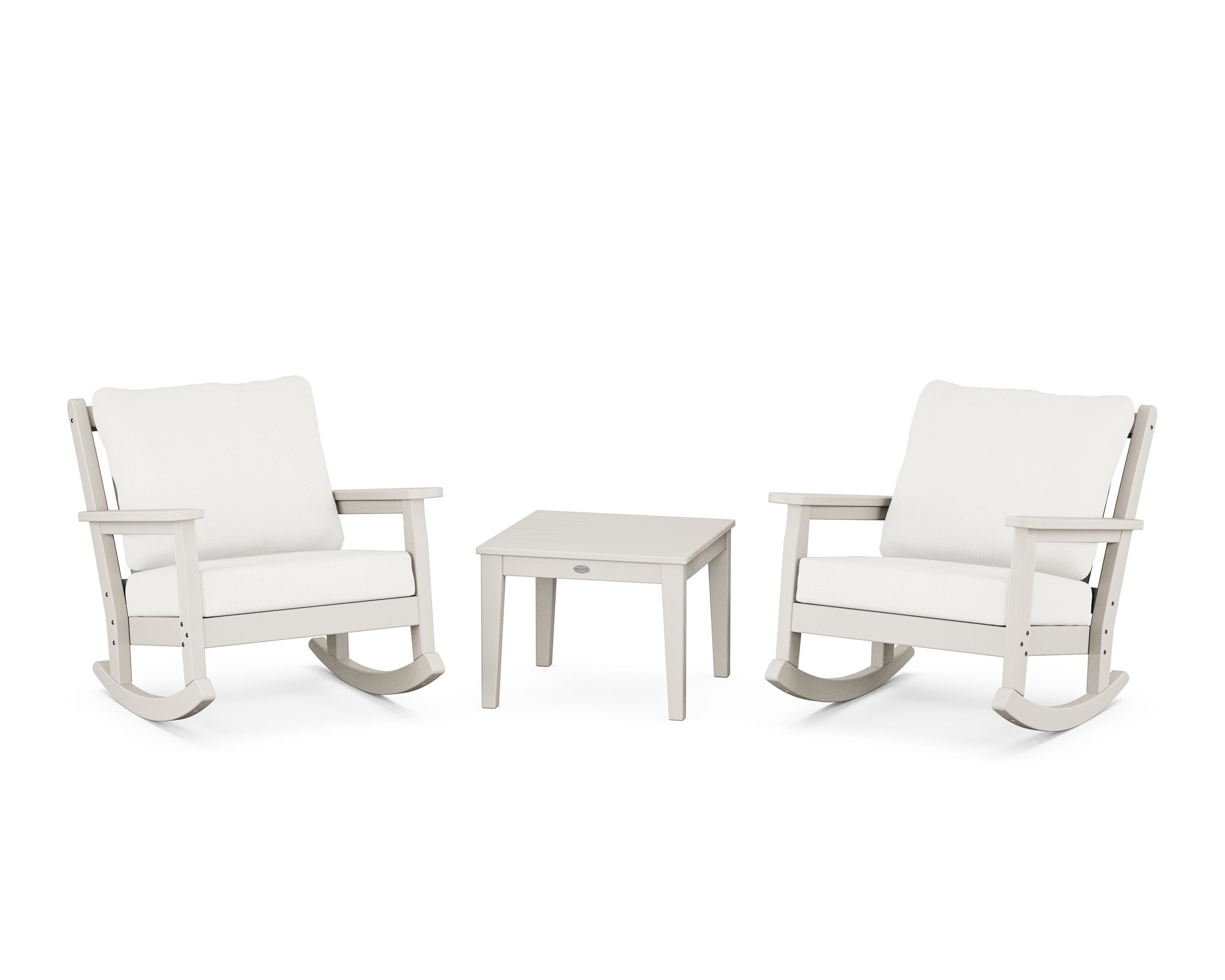 POLYWOOD Chippendale 3-Piece Deep Seating Rocker Set in Sand / Natural Linen