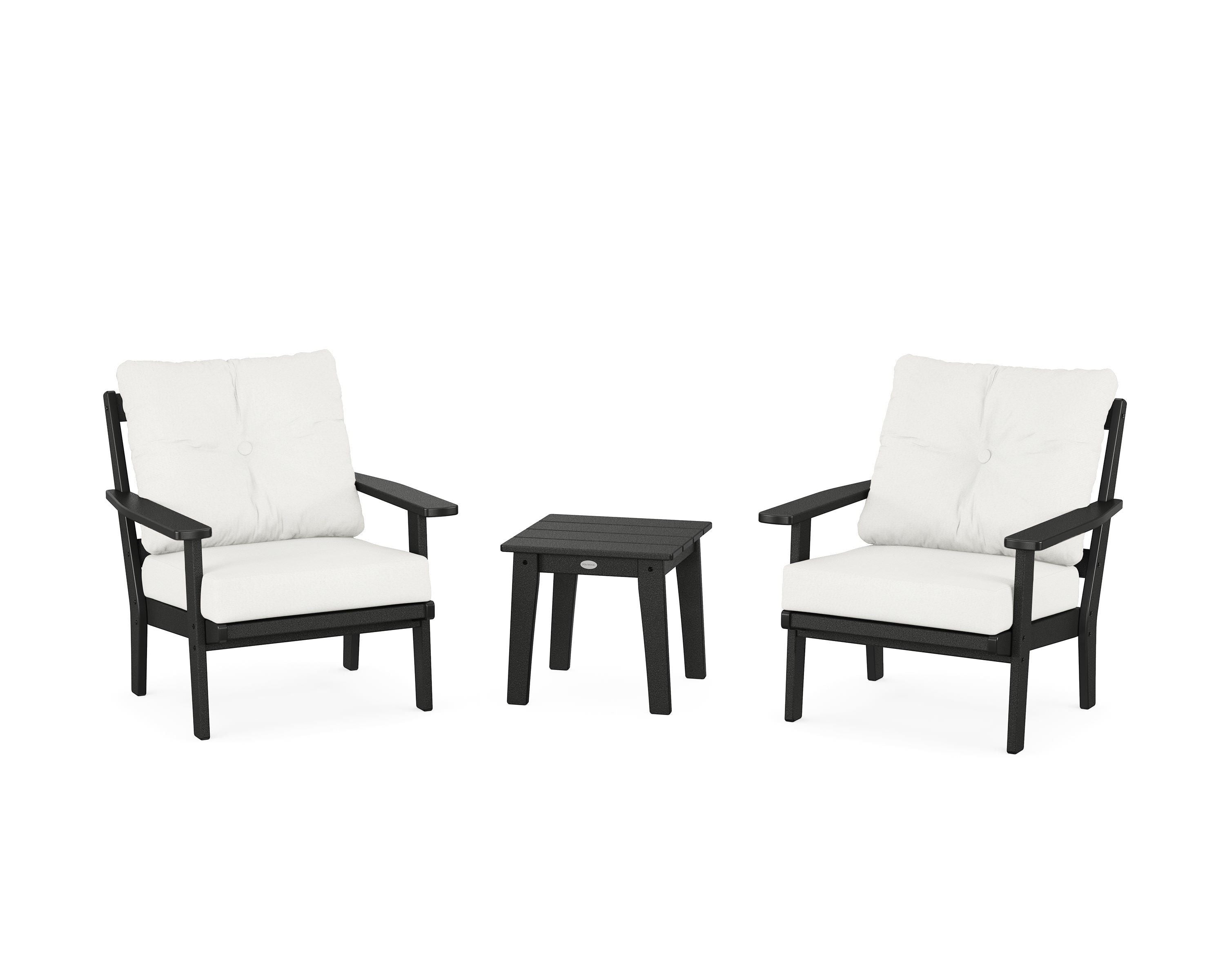 POLYWOOD Oxford 3-Piece Deep Seating Set in Black / Natural Linen