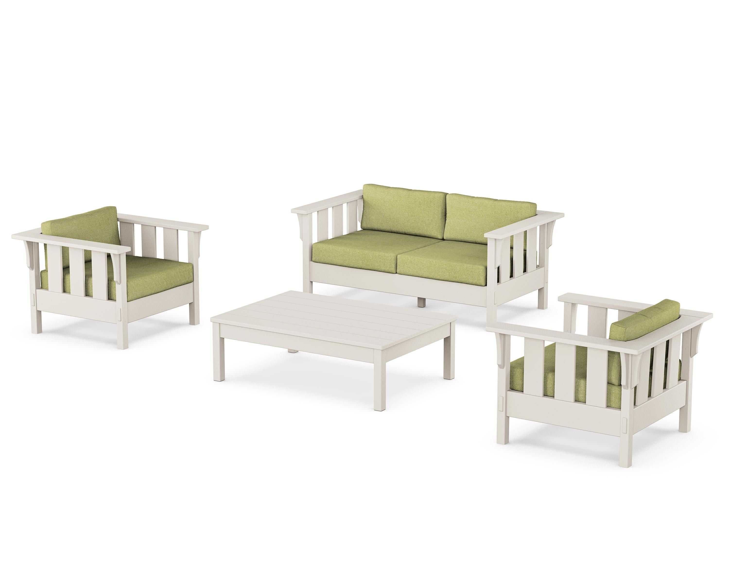 Martha Stewart by POLYWOOD Acadia 4-Piece Deep Seating Set with Loveseat in Sand / Chartreuse Boucle