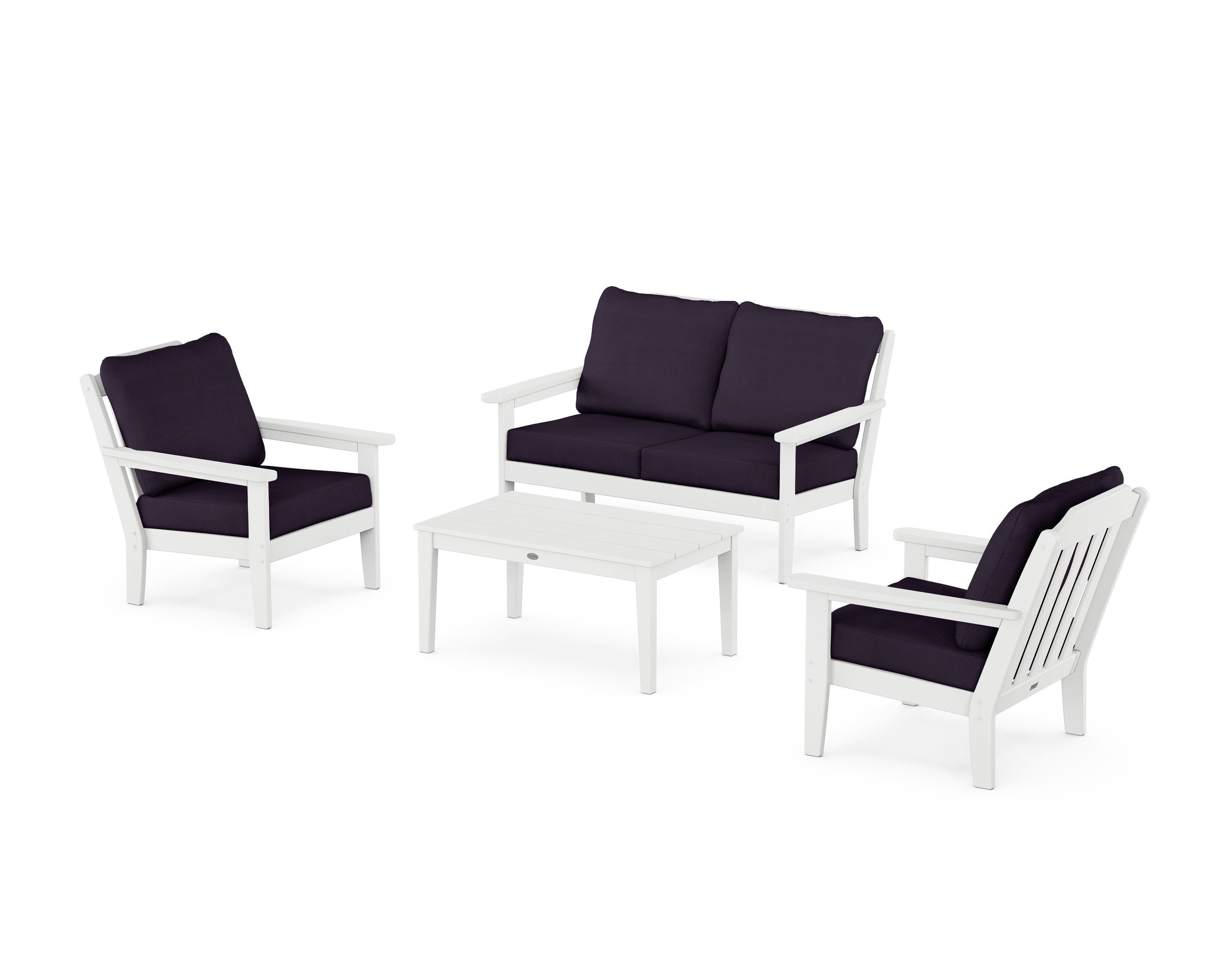 Country Living Cottage 4-Piece Deep Seating Set with Loveseat in White / Navy Linen